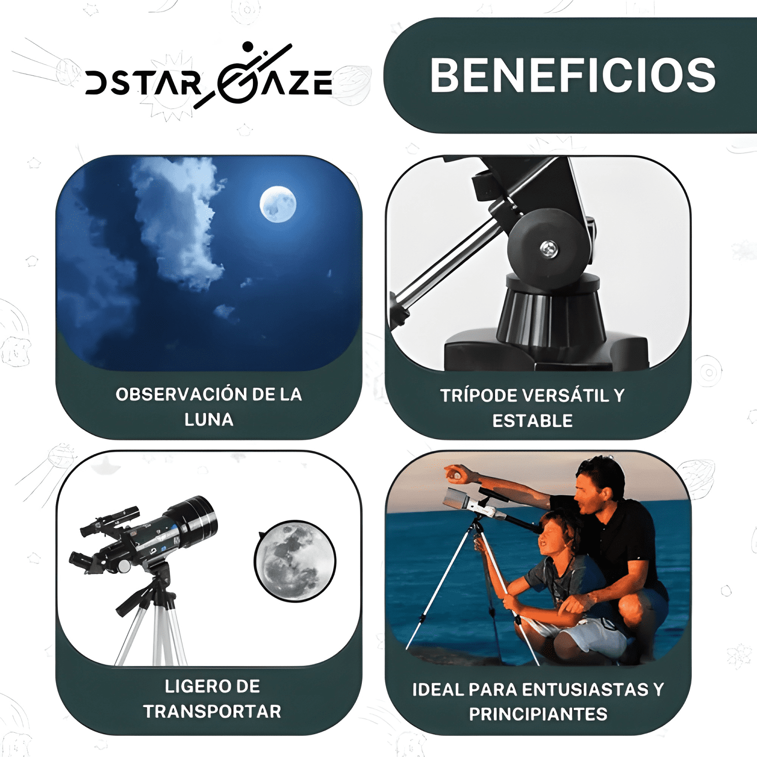 Telescopio Astronómico 30070m con Diseño Espacial Pro Verde-4