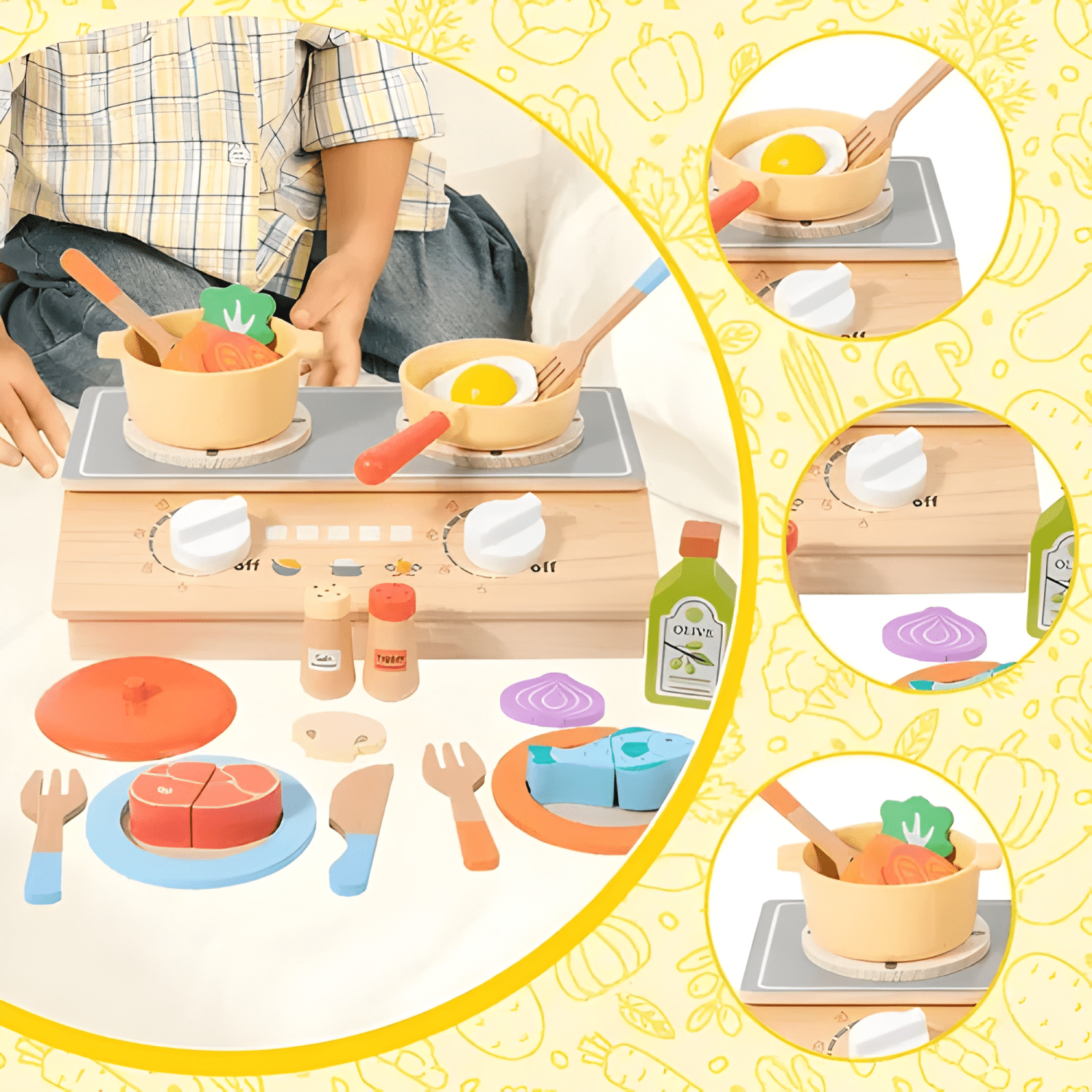 Juego de cocina de madera didáctico para niños-2