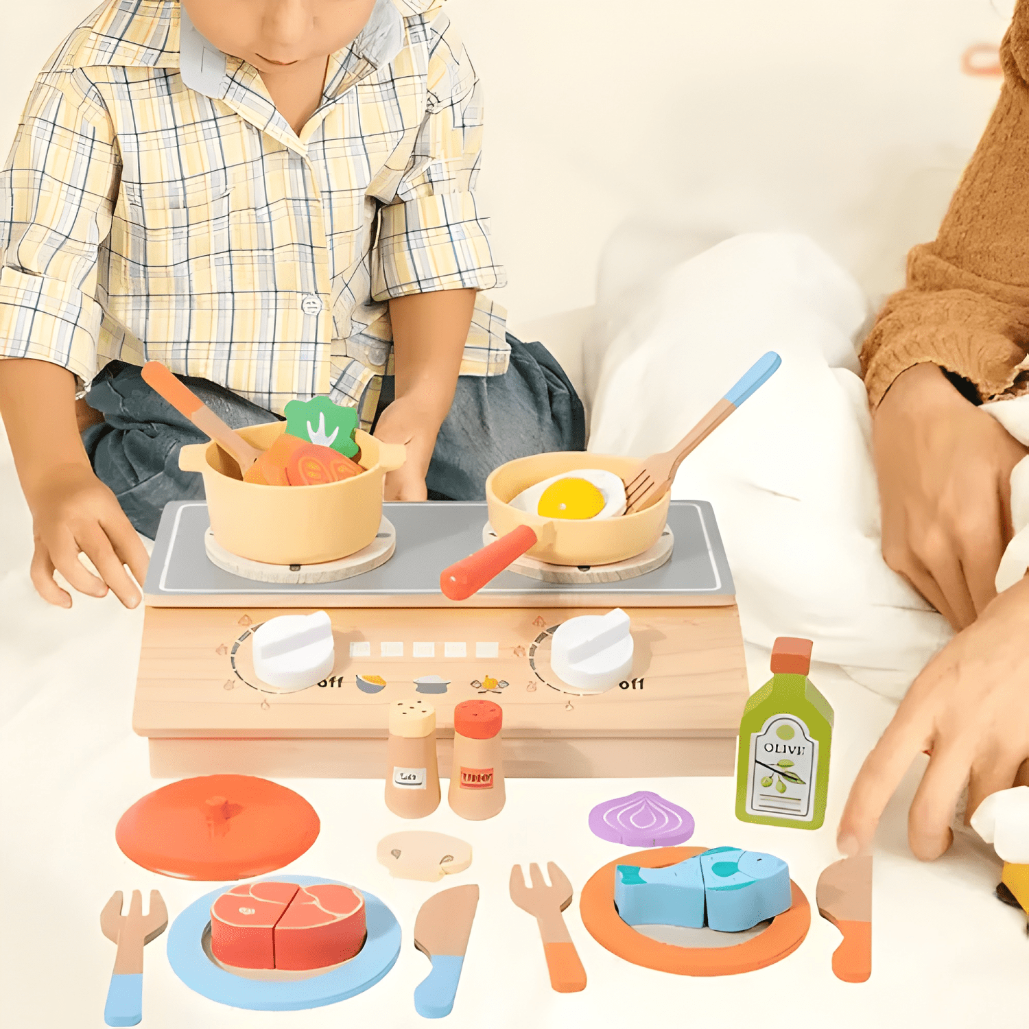 Juego de cocina de madera didáctico para niños-3