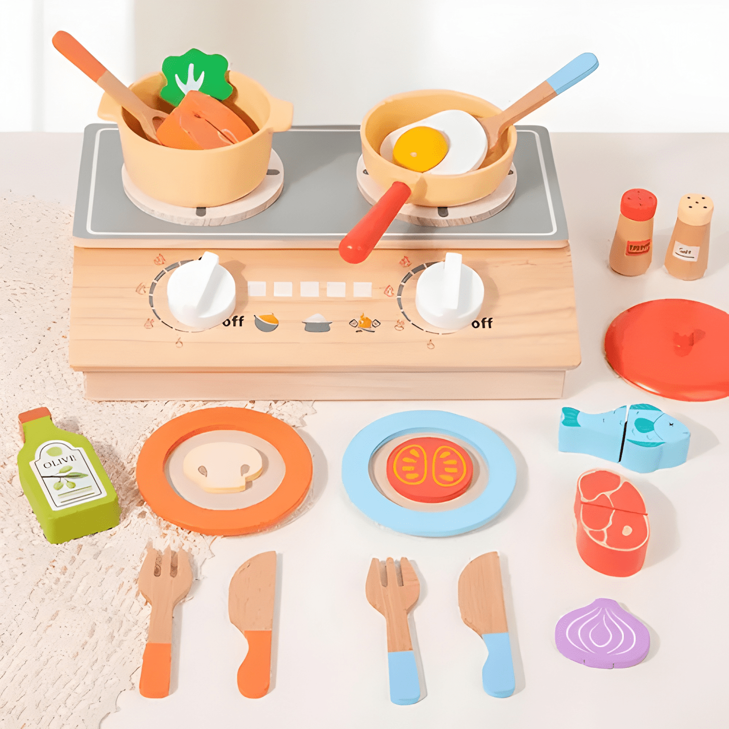 Juego de cocina de madera didáctico para niños-4