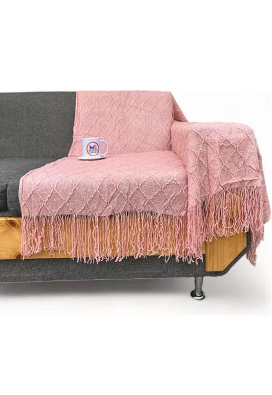 Manta decorativa tejida para sillón, piecera o cama color rosa-1