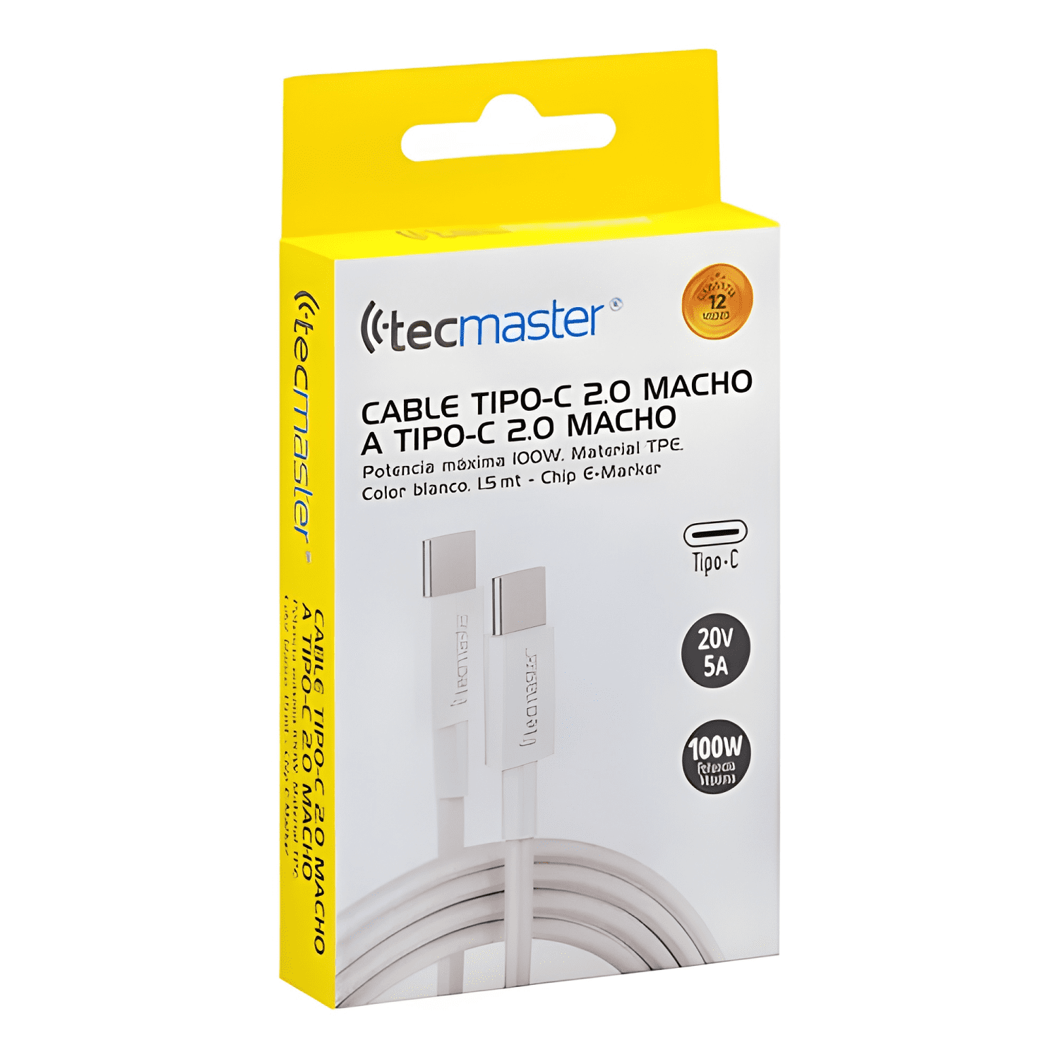 Cable tipo-c a tipo- c 2.0 carga rápida 100w white Blanco-2