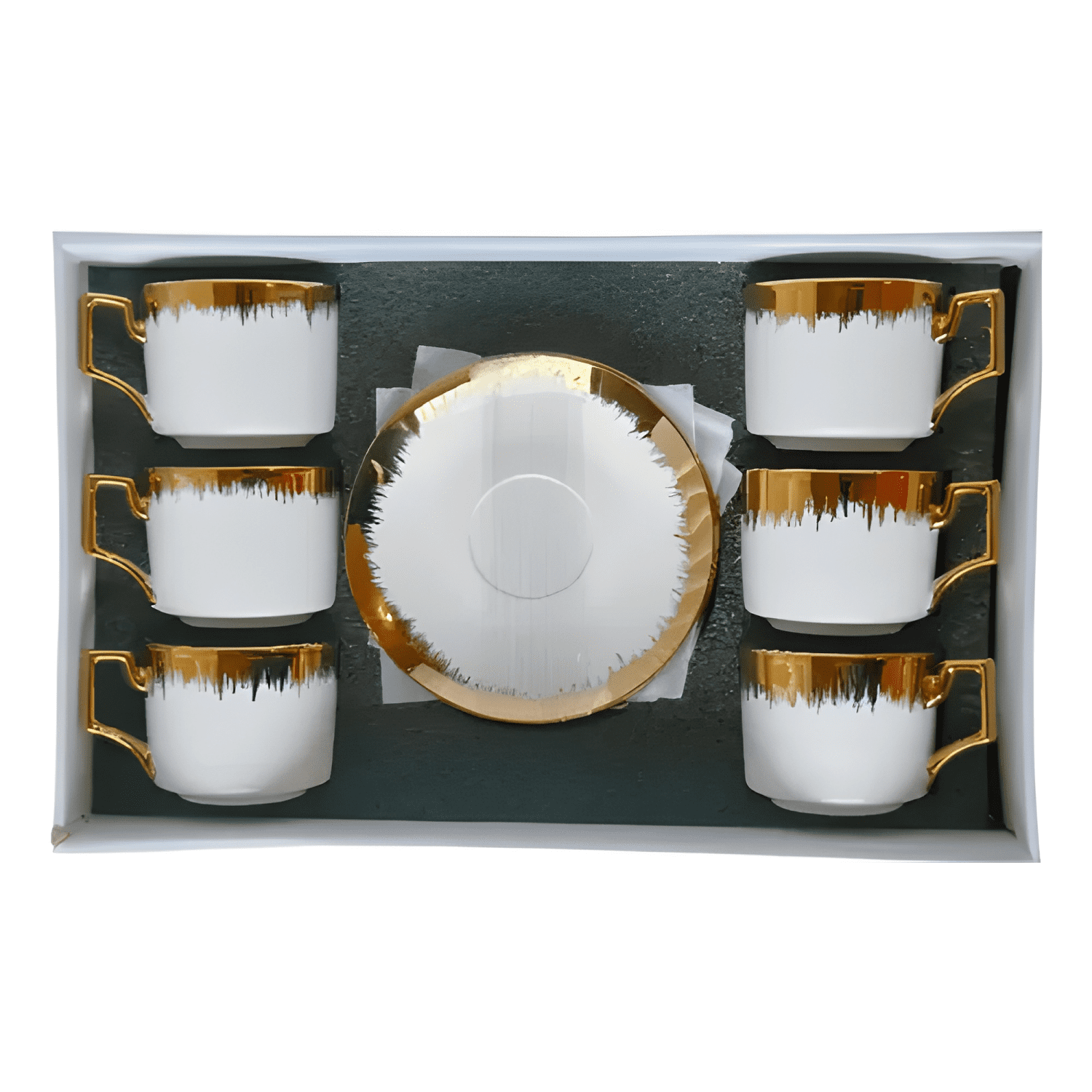 Juego de 6 tazas de té y porcelana con detalles dorados Café-3