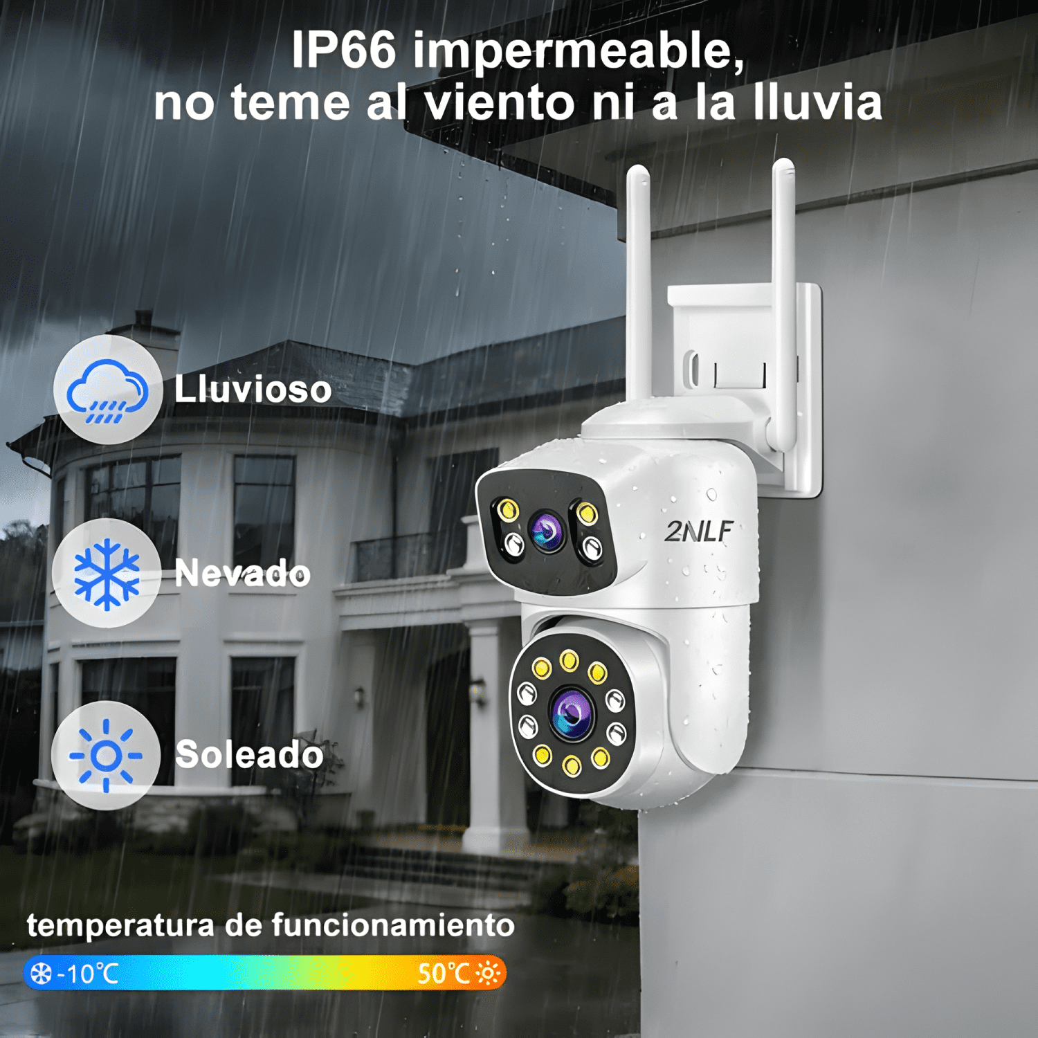 2nlf® 2pcs Doble Lente Cámara de Seguridad Exterior Wifi Hd-4