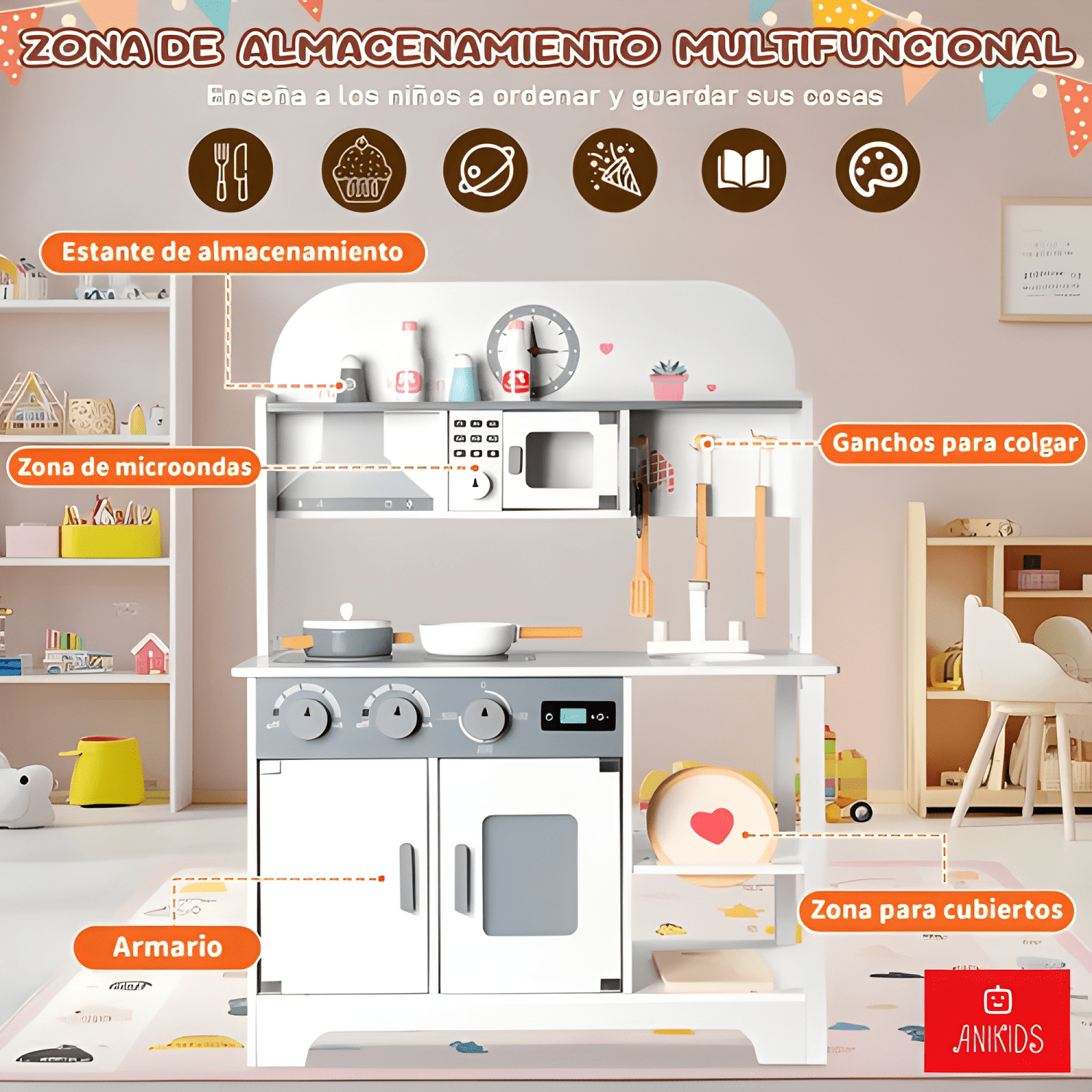 Cocina de madera infantil estilo kawaii para niños #1-2