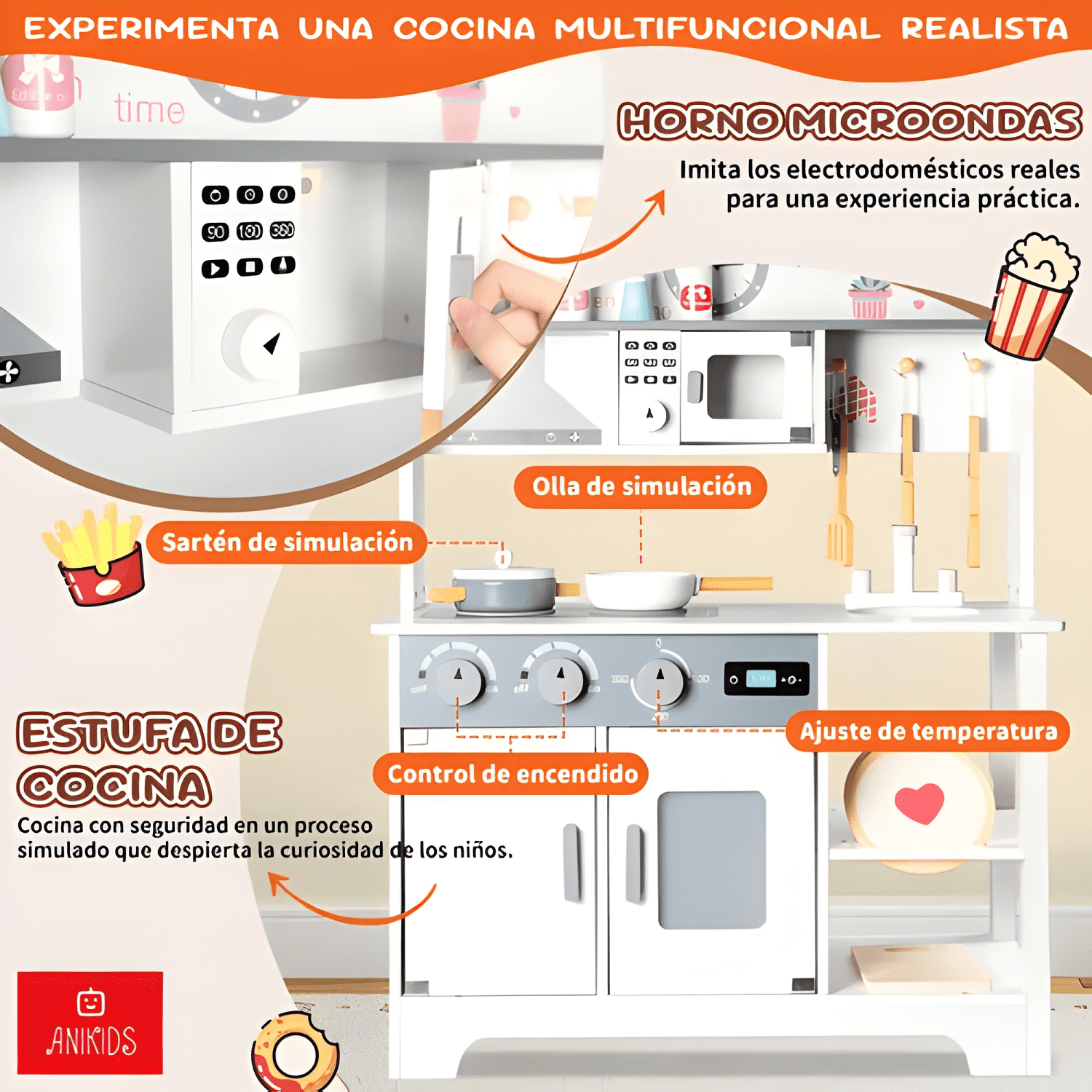 Cocina de madera infantil estilo kawaii para niños #1-3