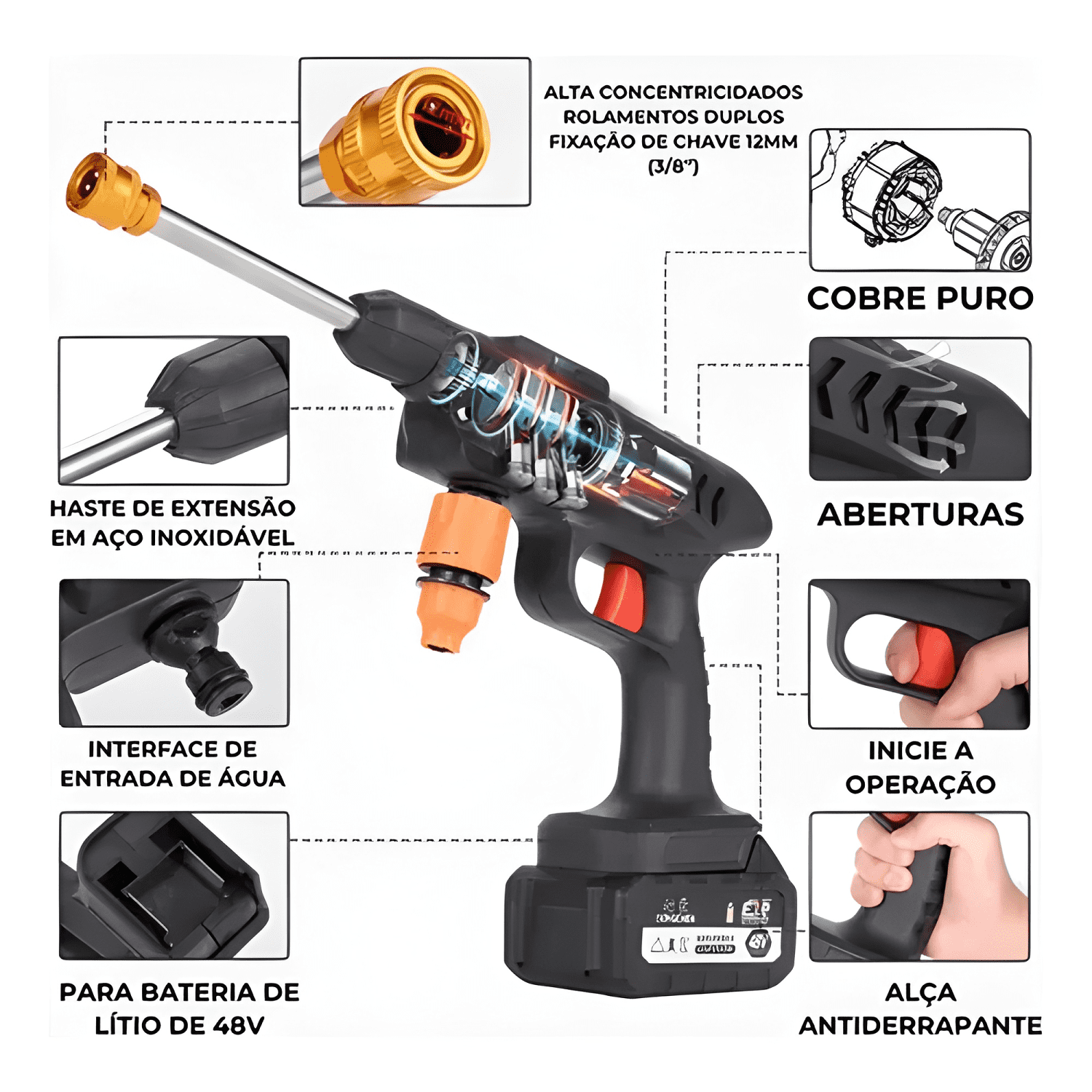 Hidrolavadora Portátil a Batería de con Kit para Auto y Moto-4