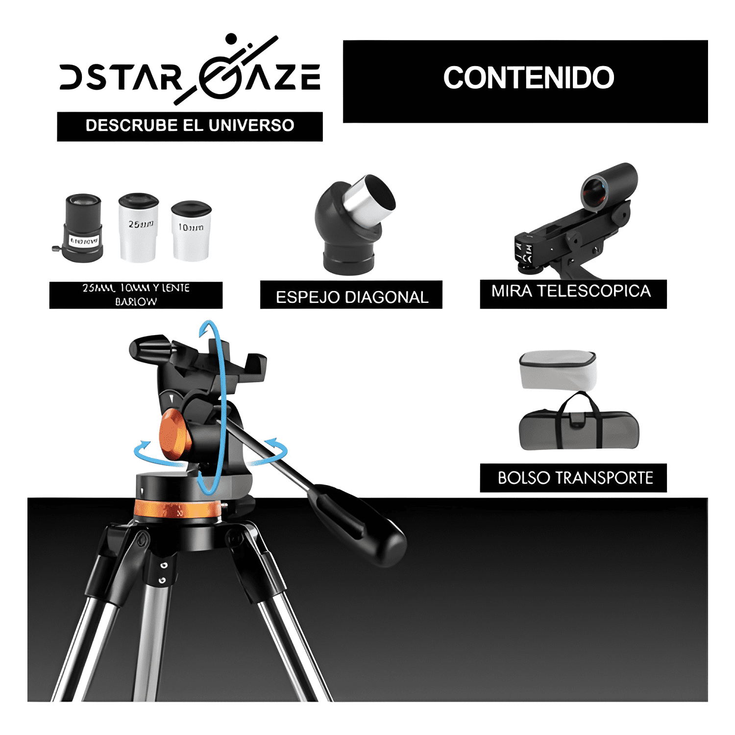 Telescopio Astronómico Profesional 50080m Pro Negro-4