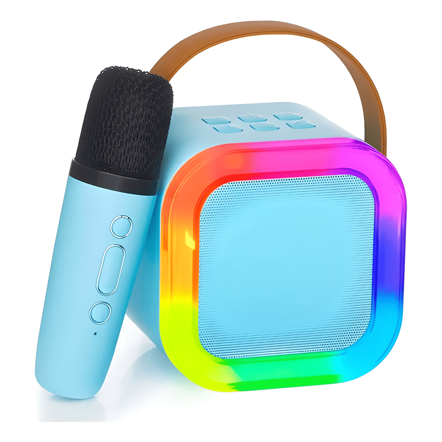 Mini parlante karaoke bluetooth microfono portatil Celeste-0