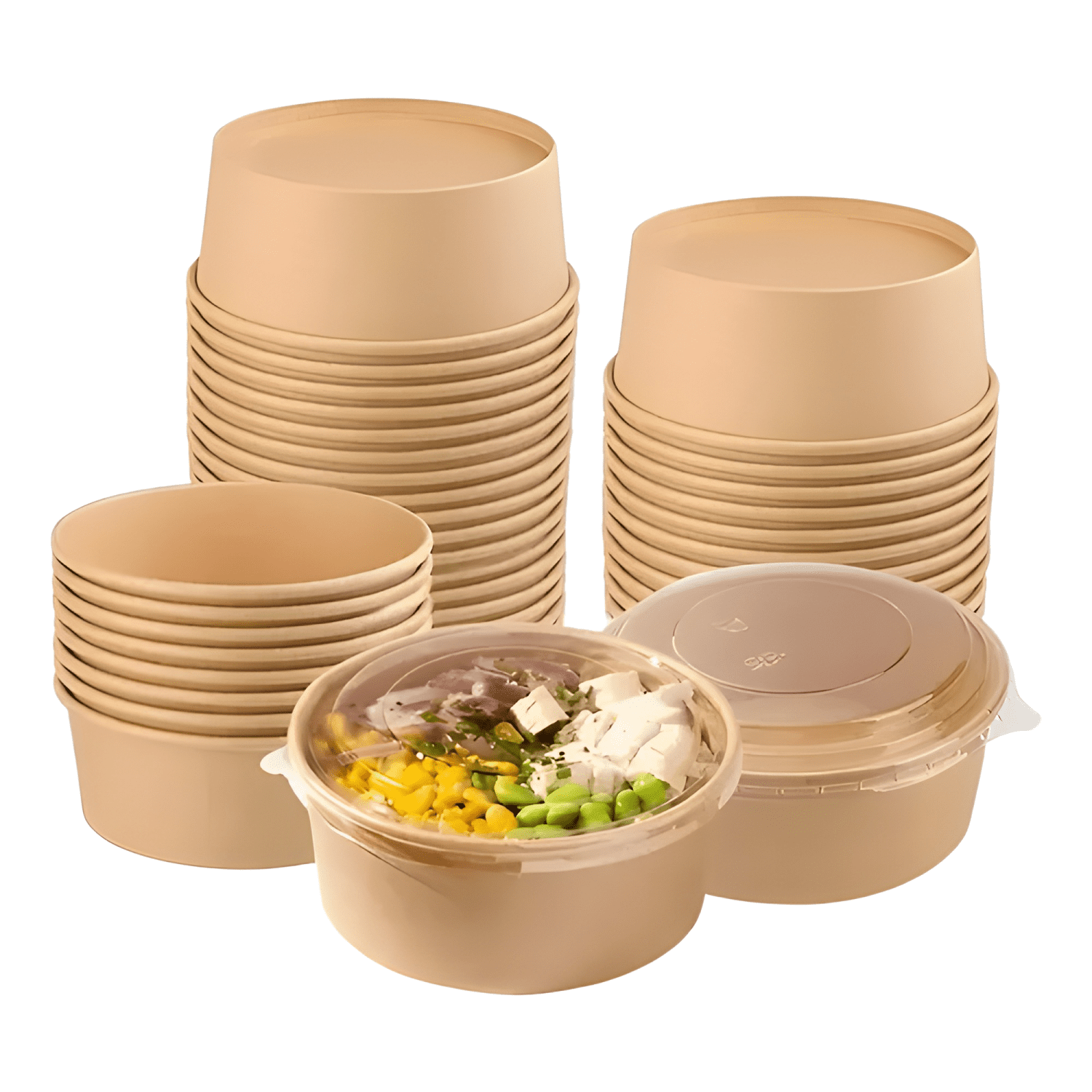100 bowls kraft con tapa plástica envases 1000cc Beige-0