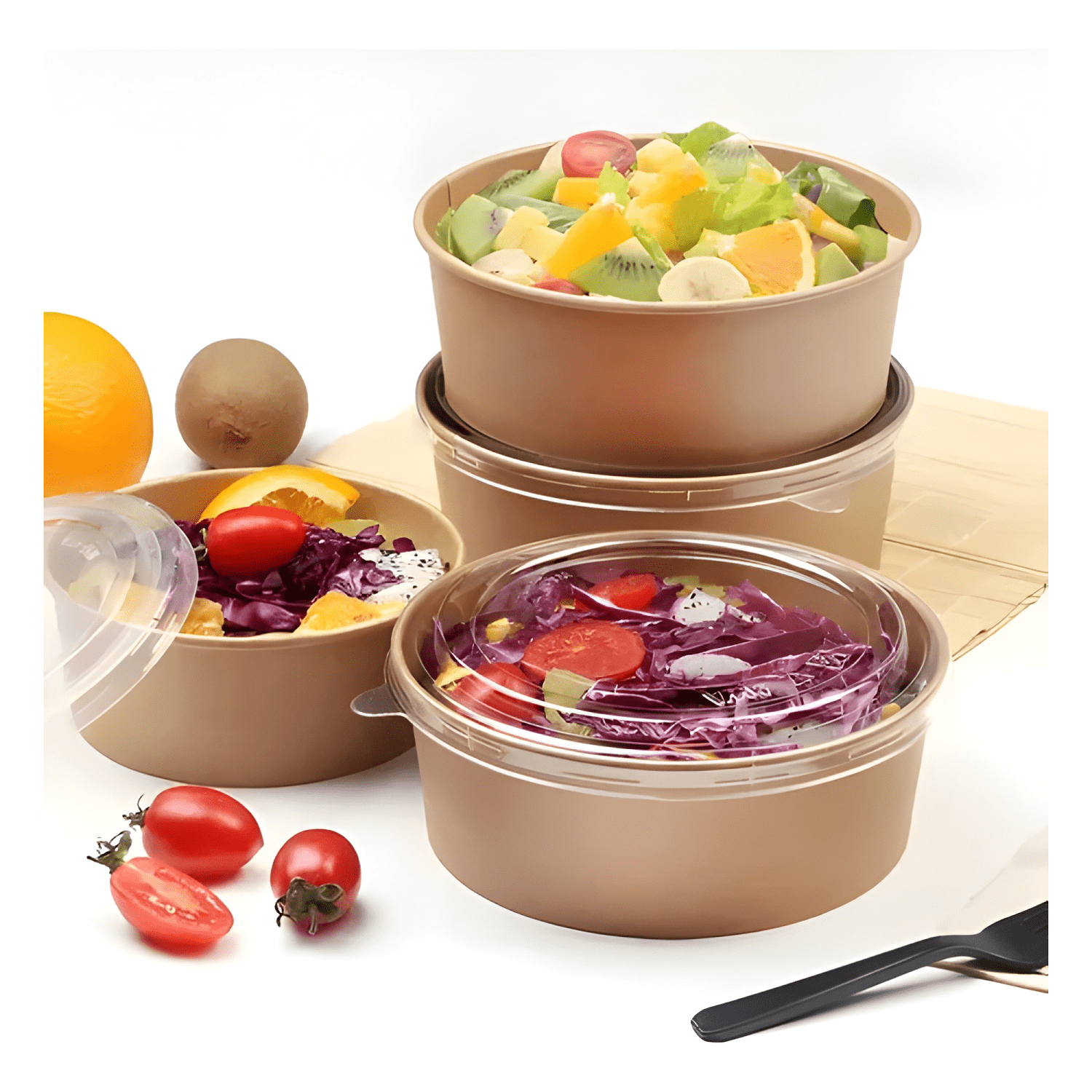 100 bowls kraft con tapa plástica envases 1000cc Beige-4