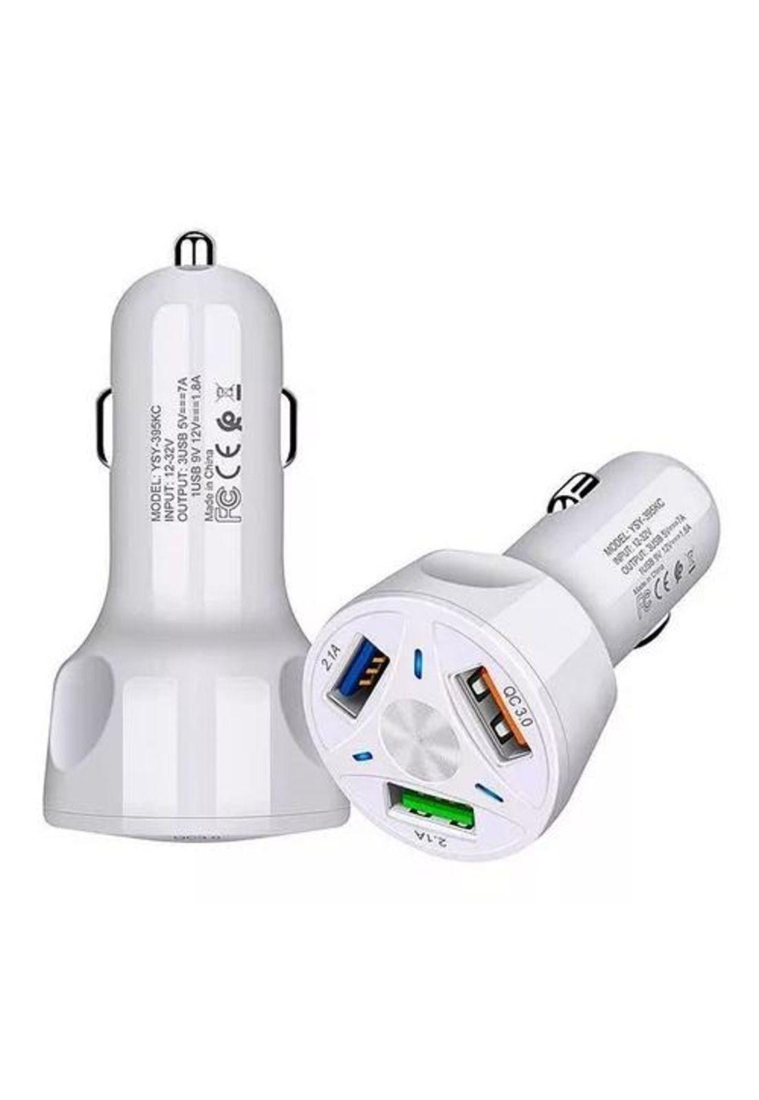 Cargador auto 3 puertos USB 7A / 12V QC 3.0 carga rápida blanco-4
