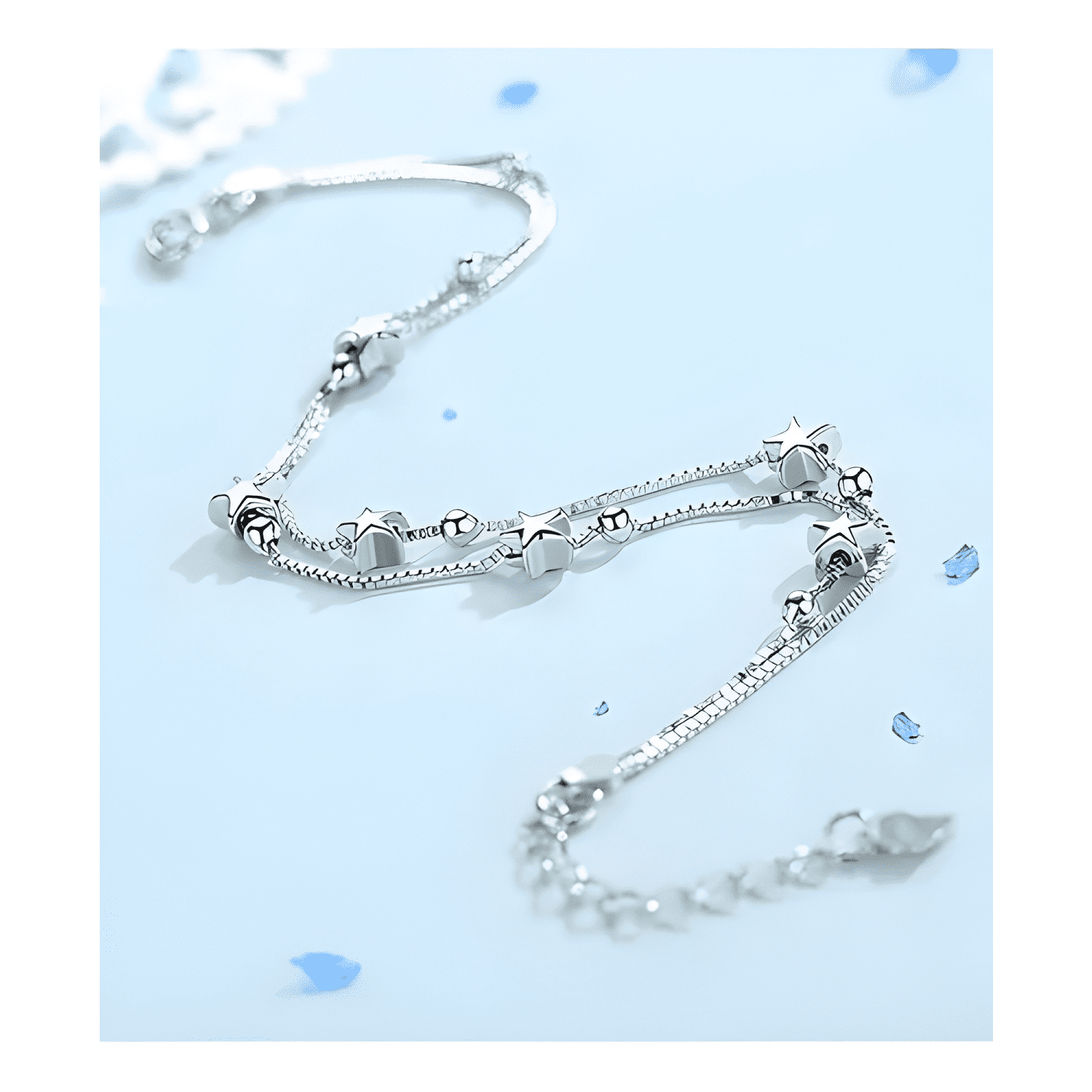 Pulsera estrellas y esferas de plata ley 925 + bolsa + #3-2
