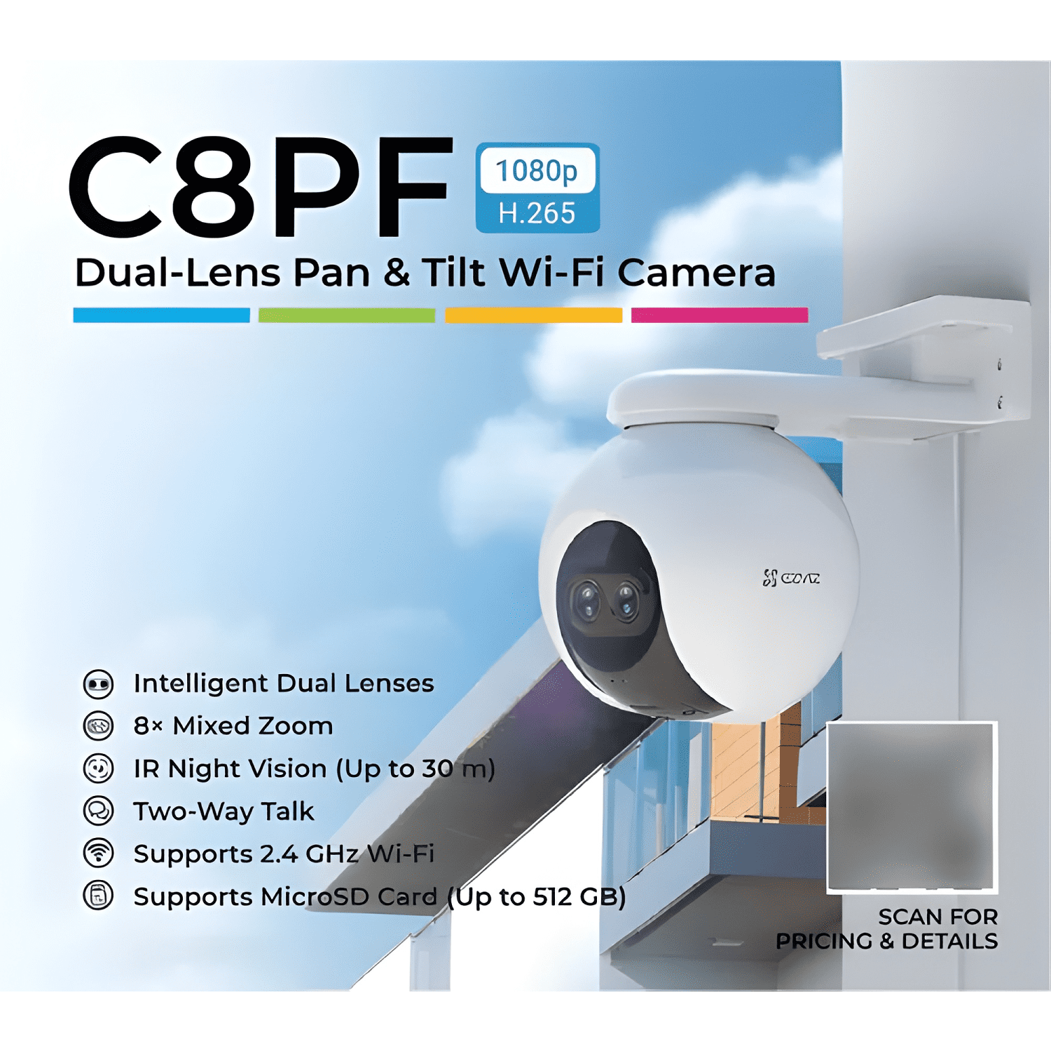 Camara Wifi Ezviz Lente Dual C8pf 2mp Exterior Giratoria 360-3