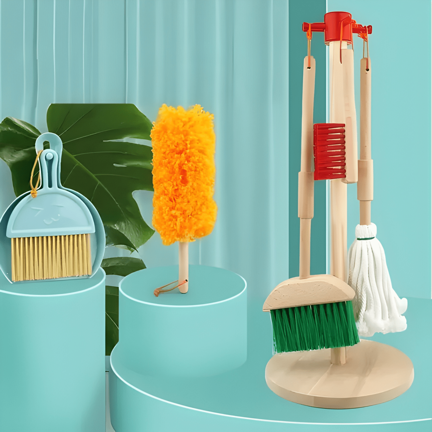 Set de aseo juguete de limpieza de madera para niños-2