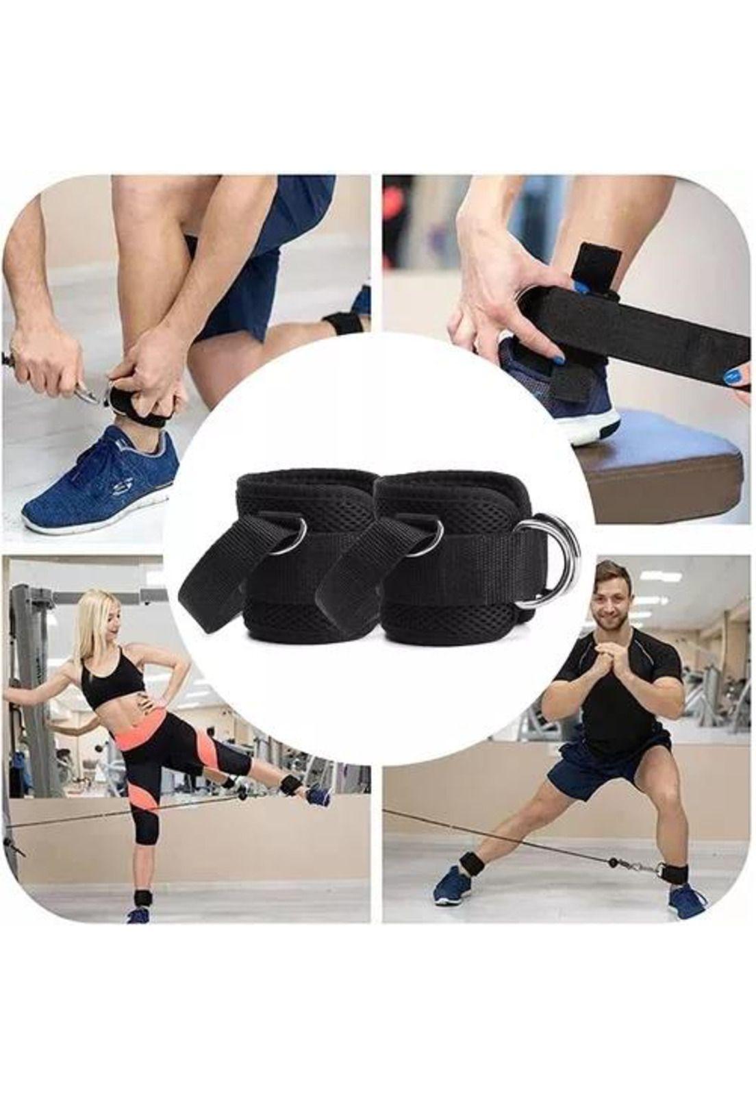 Par de Tobilleras para Polea - Negra, Enganche para Gym Glúteos-6