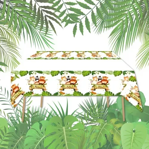 mantel decoración safari cumpleaños feliz fiesta verde musgo-1