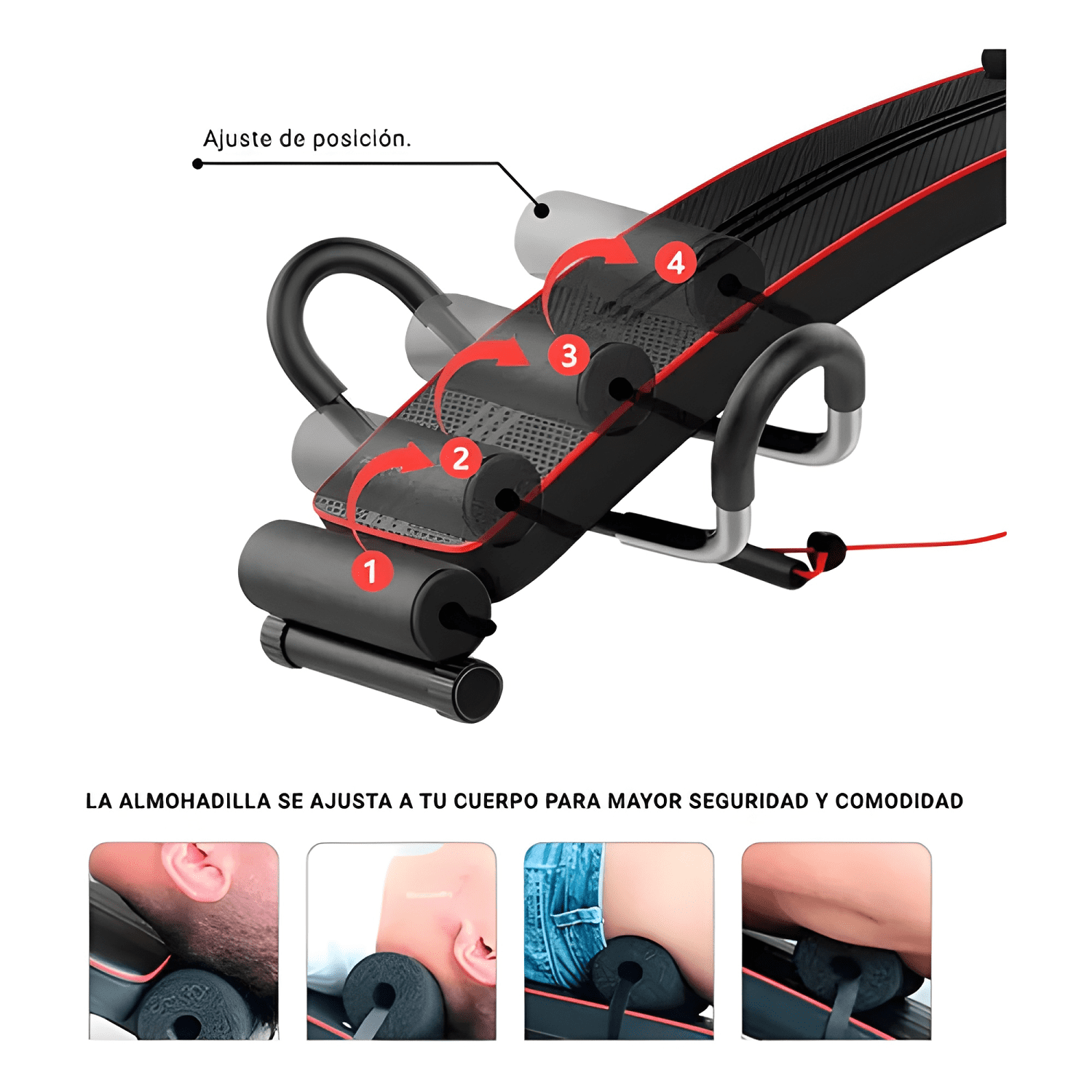 Banco de abdominales Boomfit ajustable 4 modos negro #2-3