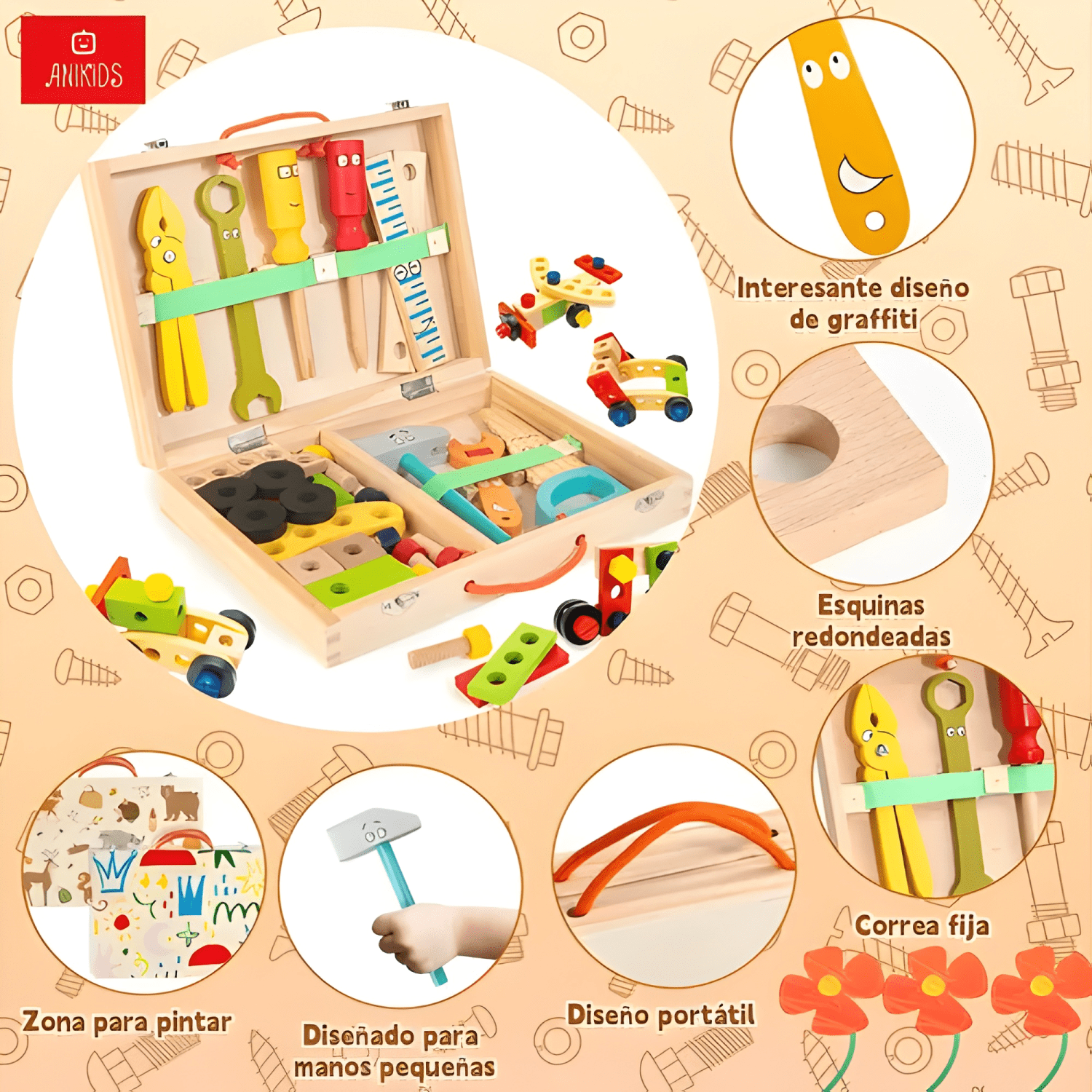 Caja de herramientas madera juguete Montessori didáctico #6-2