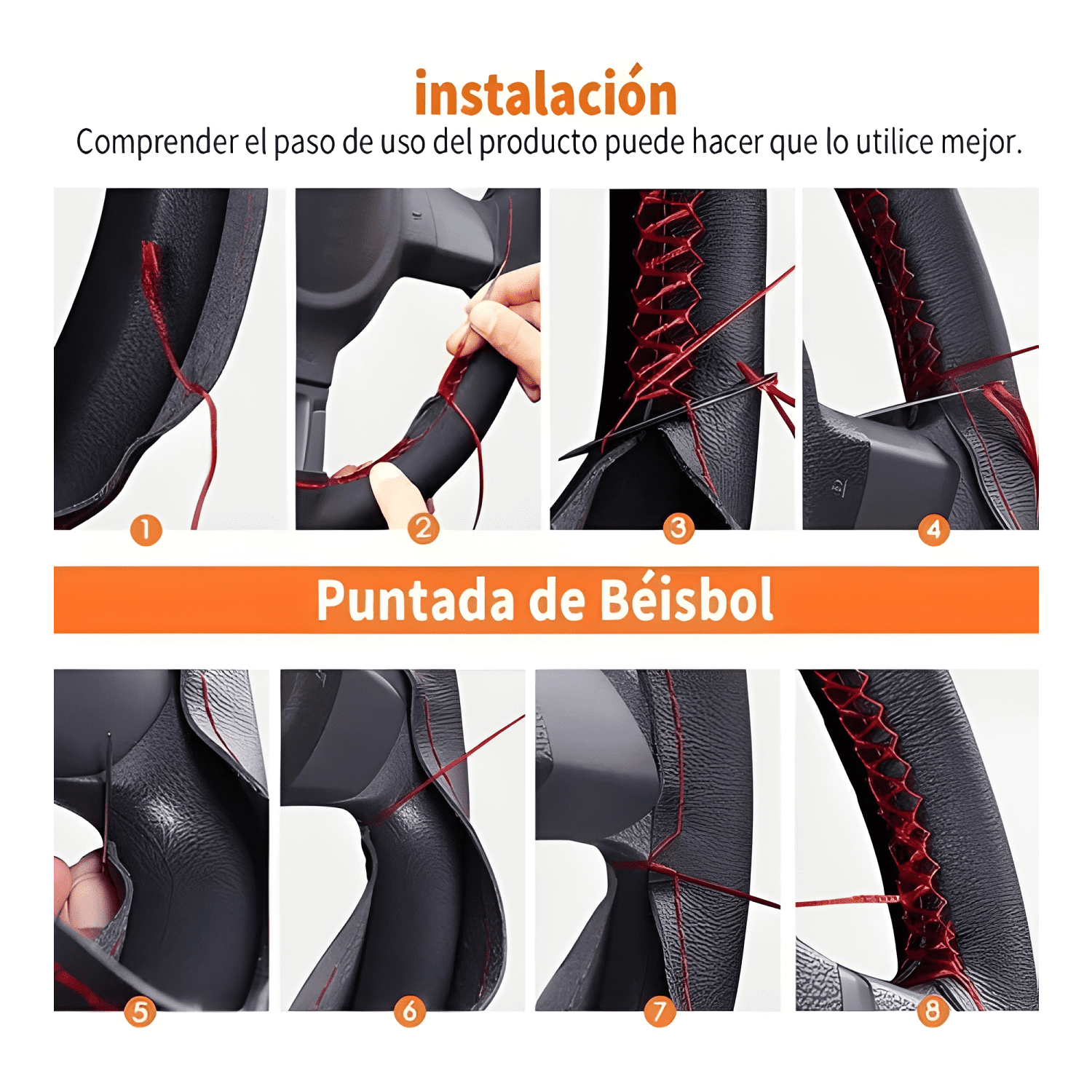 Funda Cubre Volante Cosido Antideslizante Ecocuero para Auto-3