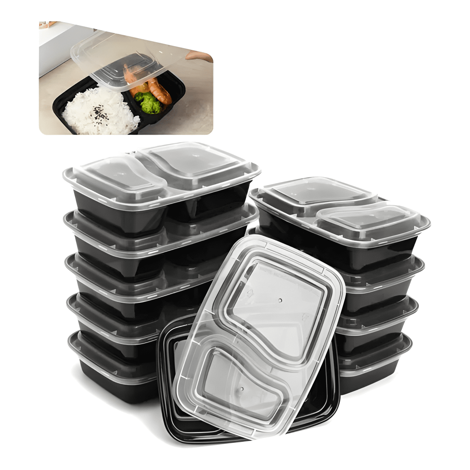 Envase meal prep 2 compartimentos reutilizable 710 ml 10u-0