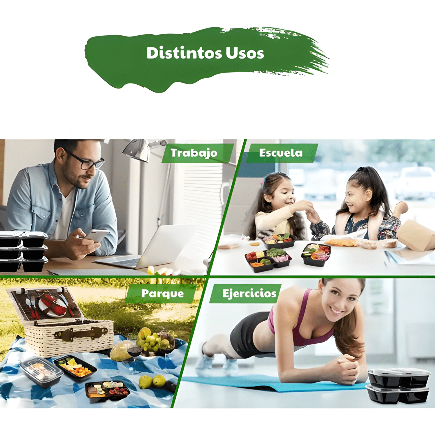 Envase meal prep 2 compartimentos reutilizable 710 ml 10u-4