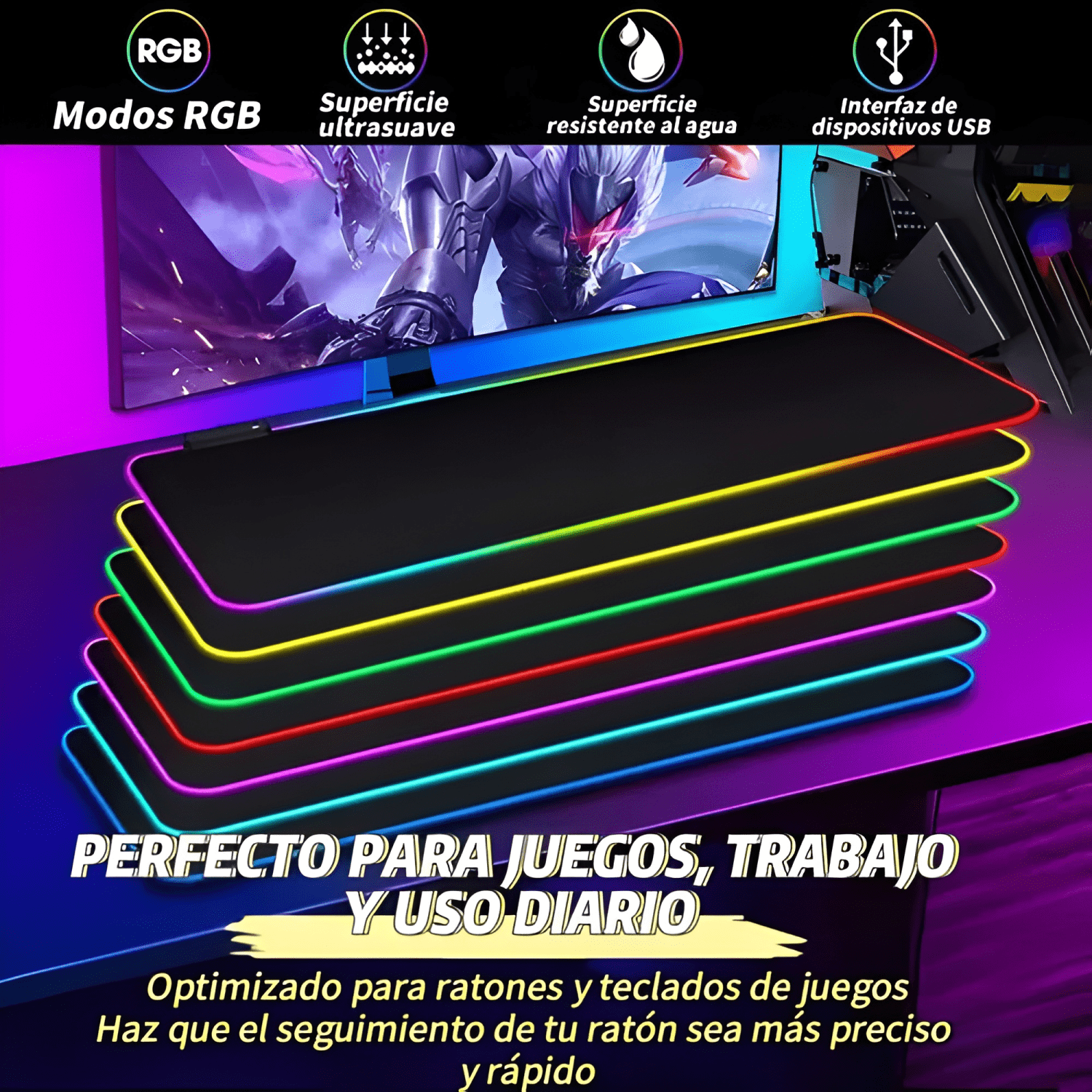 Rgb Mouse Pad Gamer Alfombrilla con Luz 30*80 Max-1