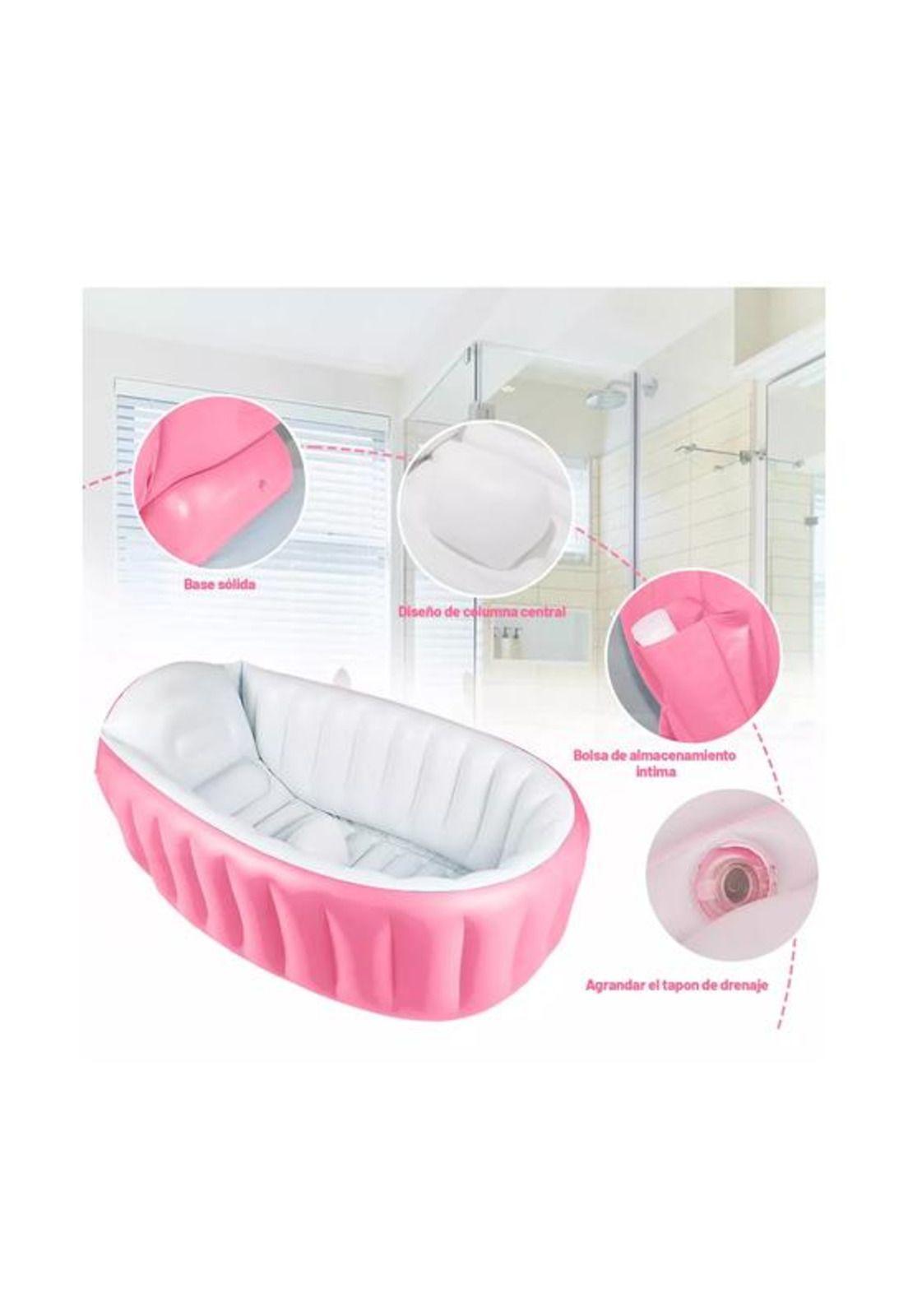 Bañera inflable plegable para bebés con bomba de aire, rosado-4