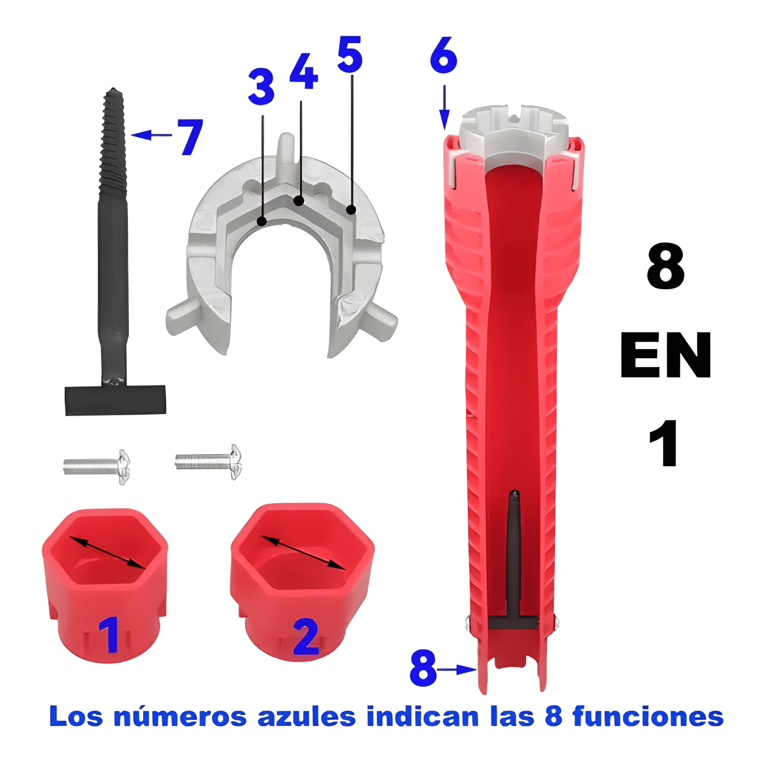 Llave ajustable gasfitería multiuso flexible desagüe rojo #3-2