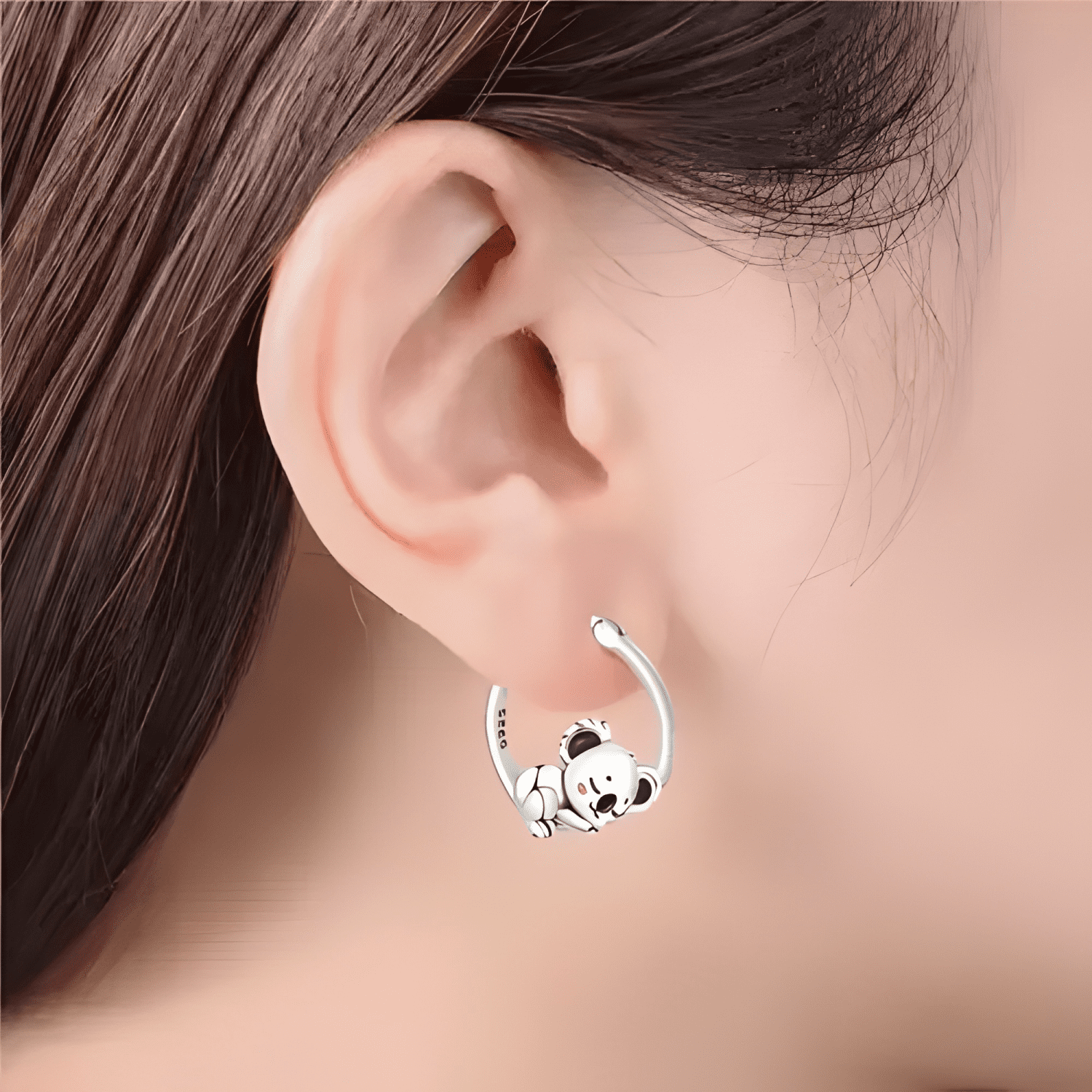 Aros Argolla Moda Plata 925 Pendientes Mujer Panda Kawaii #2-3