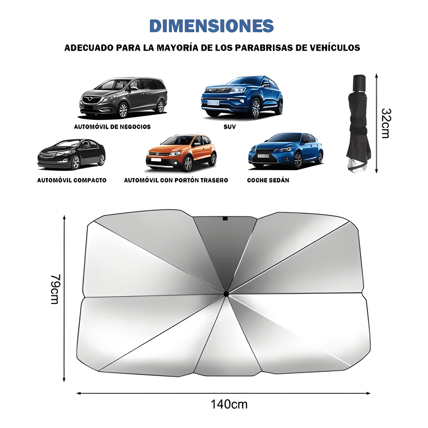 Quitasol Parasol Parabrisas Auto Tipo Sombrilla Cubre Plus-4