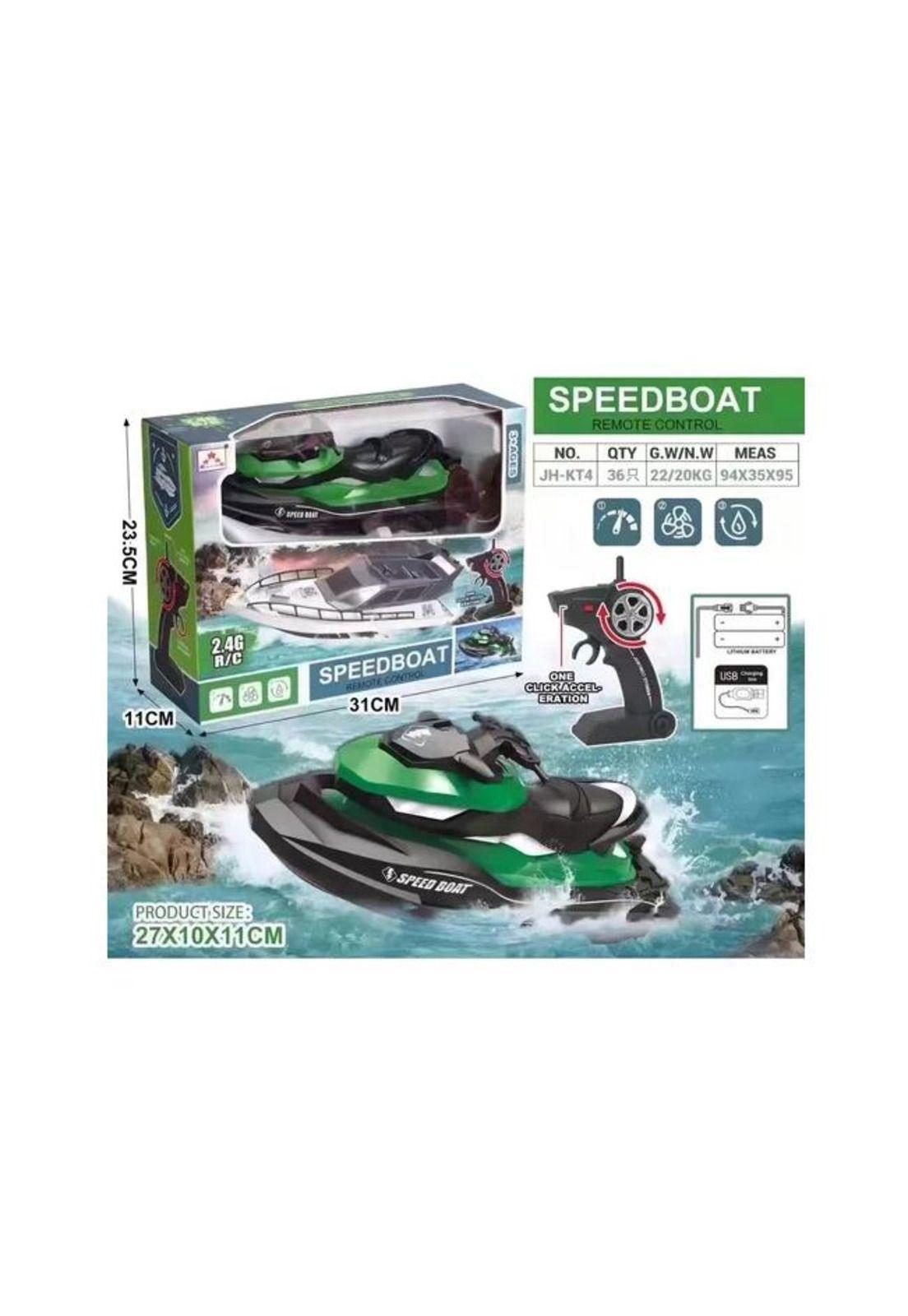 Jetski speedboat remote, control remoto rápido, moto acuática verde-4