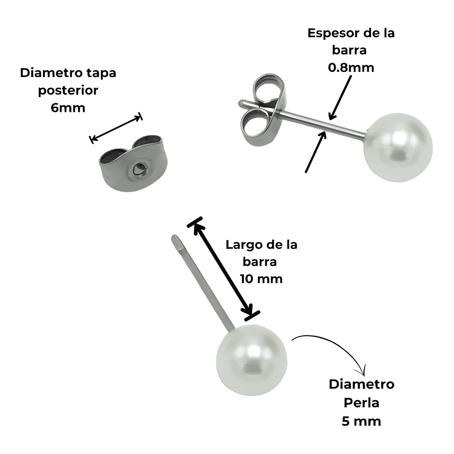 Aros Sascha Perla 5mm Titanio G23 Astm F136 20g Blanco #4-3