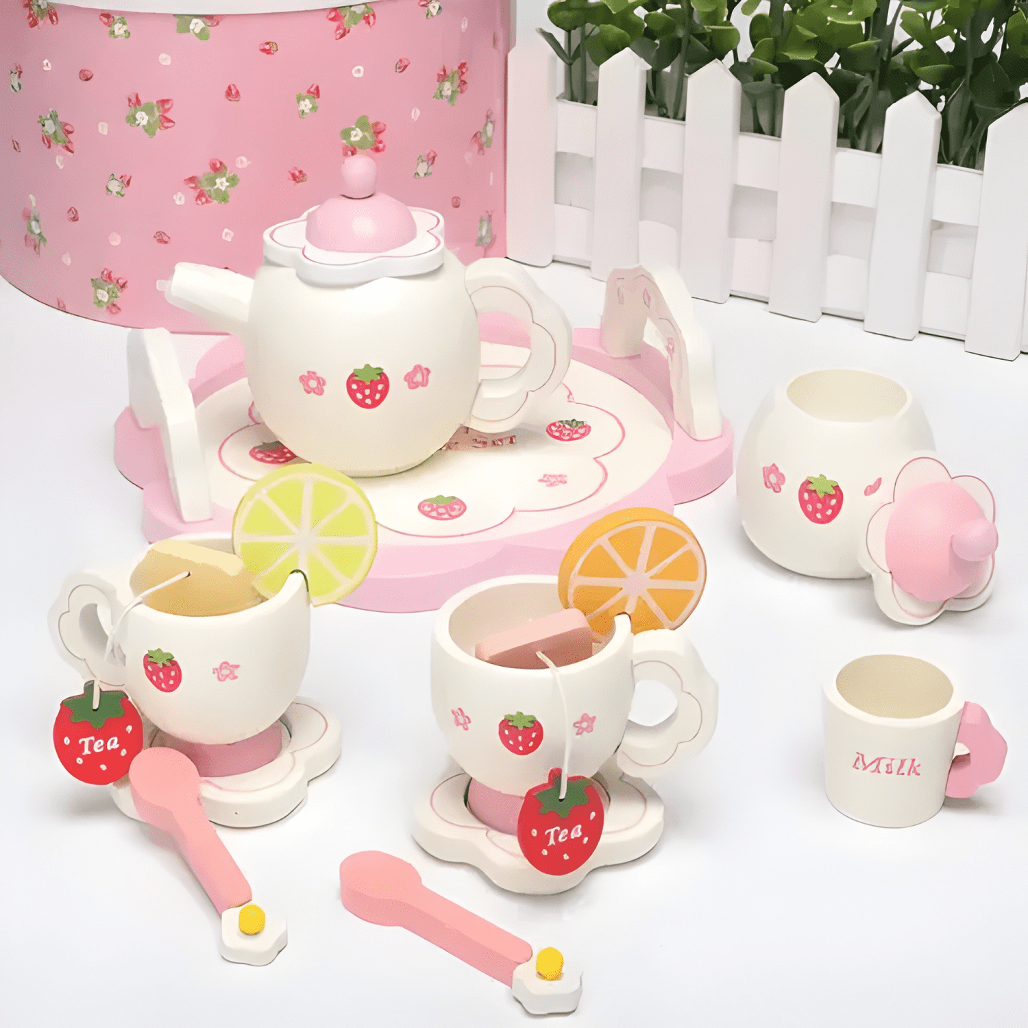 Set de tazas de té de madera juego didáctico niños-2