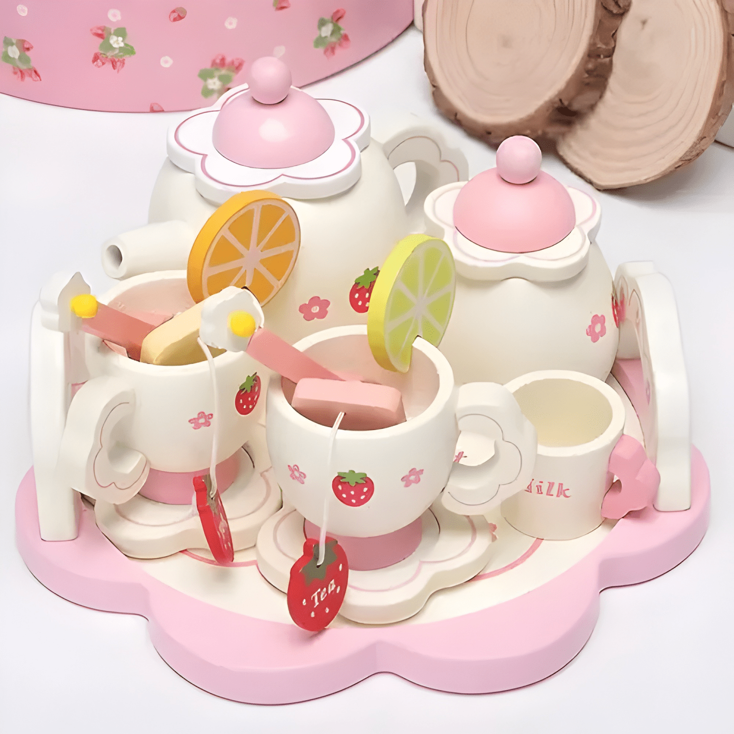 Set de tazas de té de madera juego didáctico niños-4