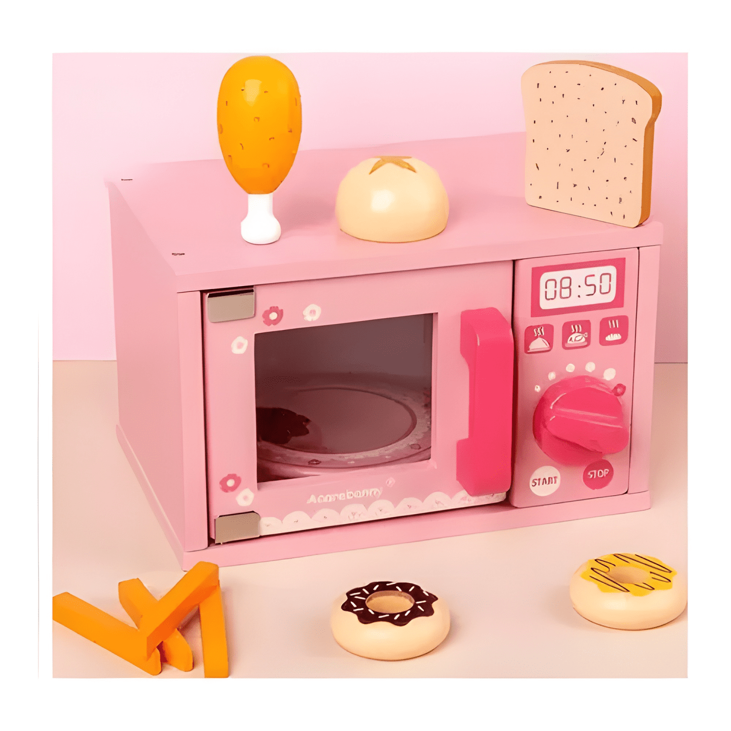 Juguete didáctico horno microondas de madera para niños-0
