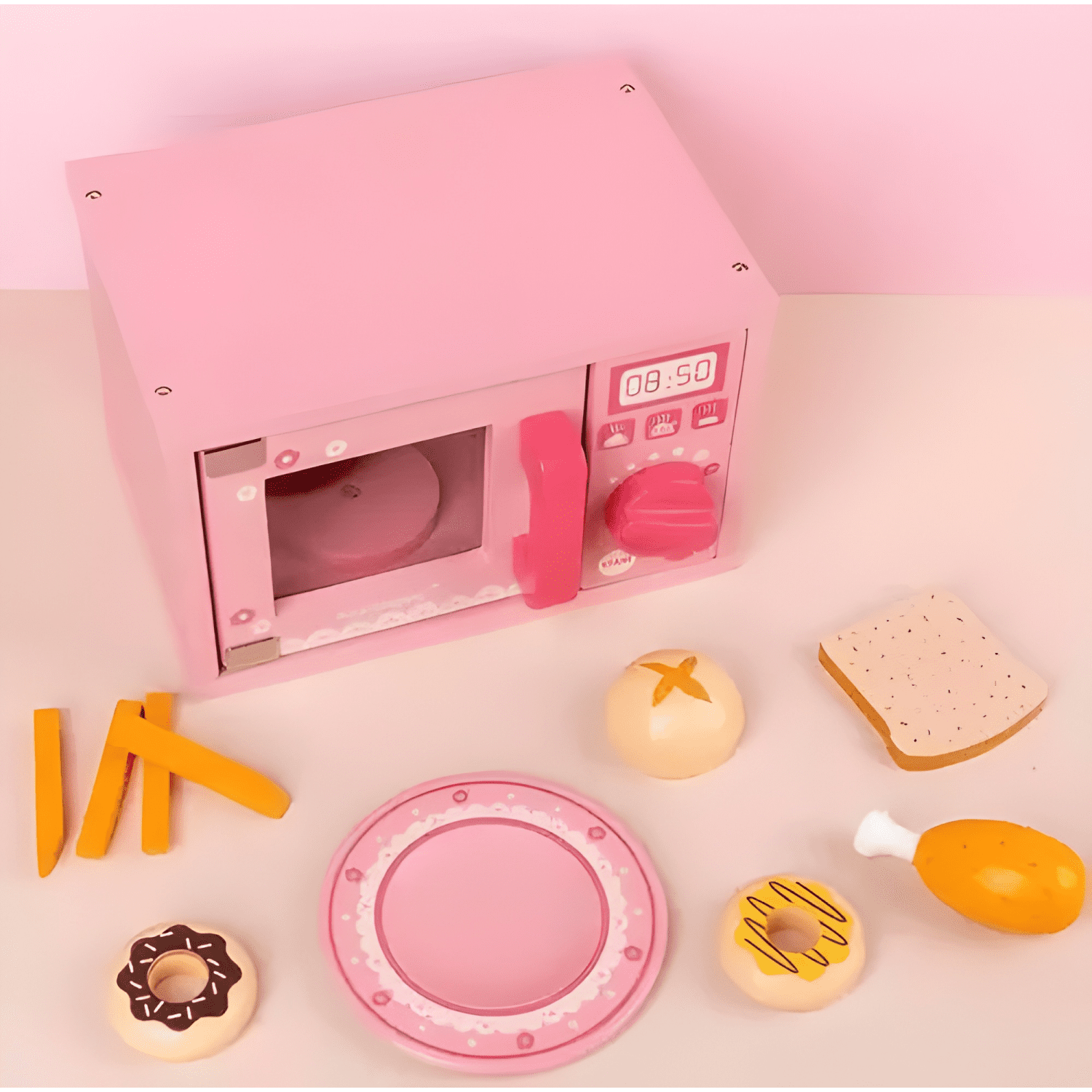 Juguete didáctico horno microondas de madera para niños-2