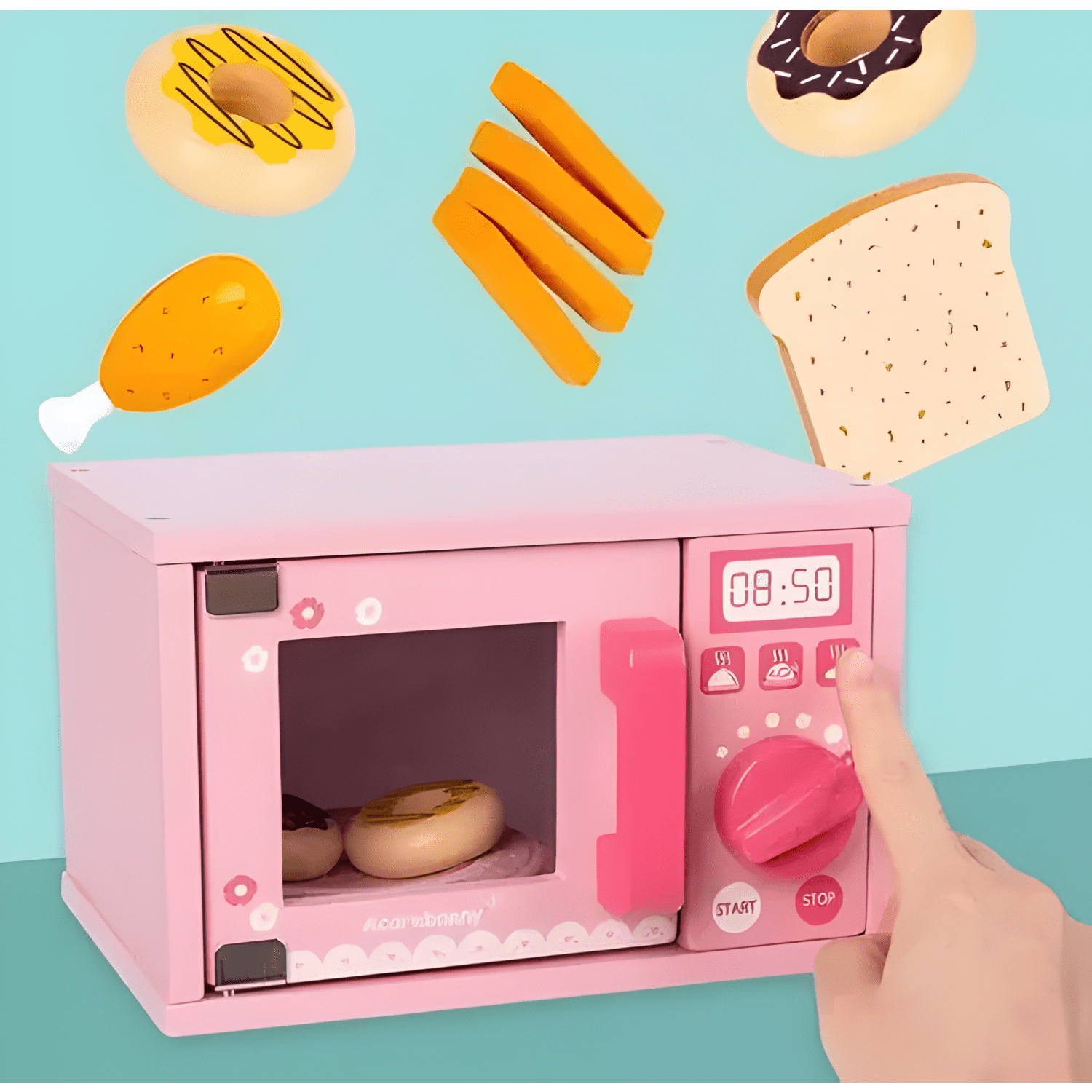Juguete didáctico horno microondas de madera para niños-4
