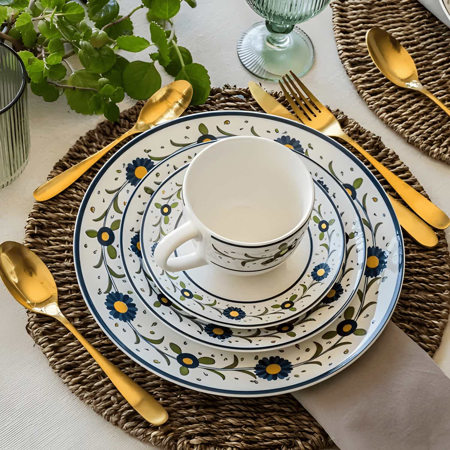 Juego de vajilla 30 piezas porcelana fiesole con flores-0