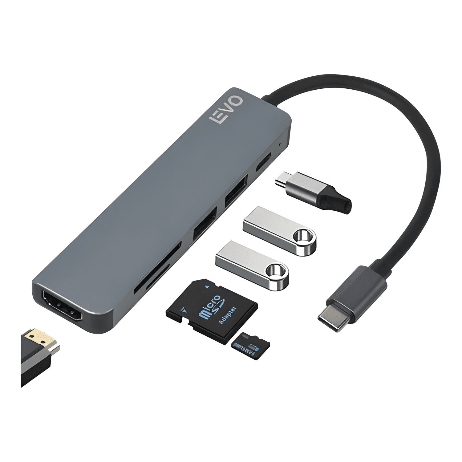 Hub USB-C multipuerto 6 en 1 Levo MacBook Windows gris claro-0
