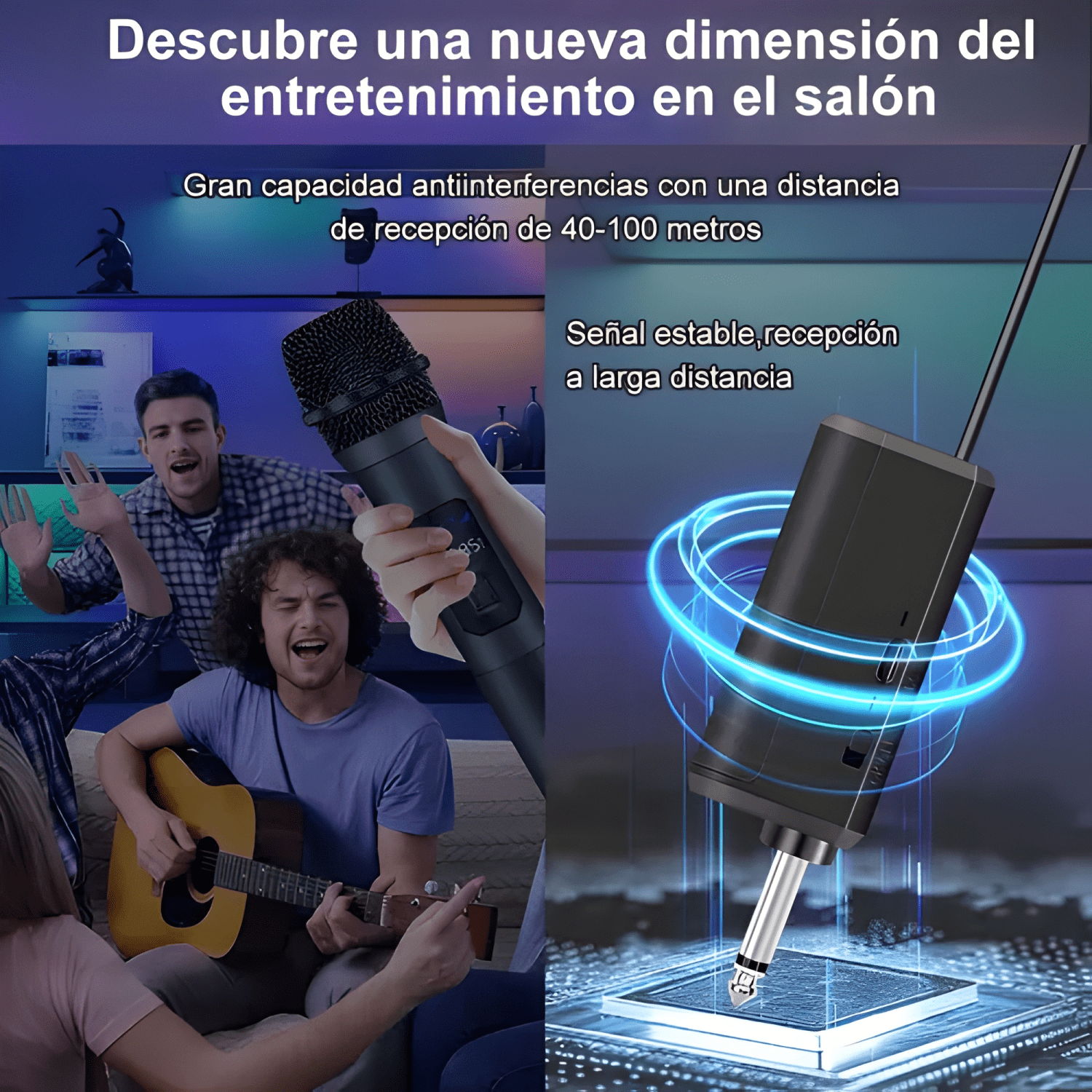 Universal micrófono inalámbrico profesional karaoke Negro-4