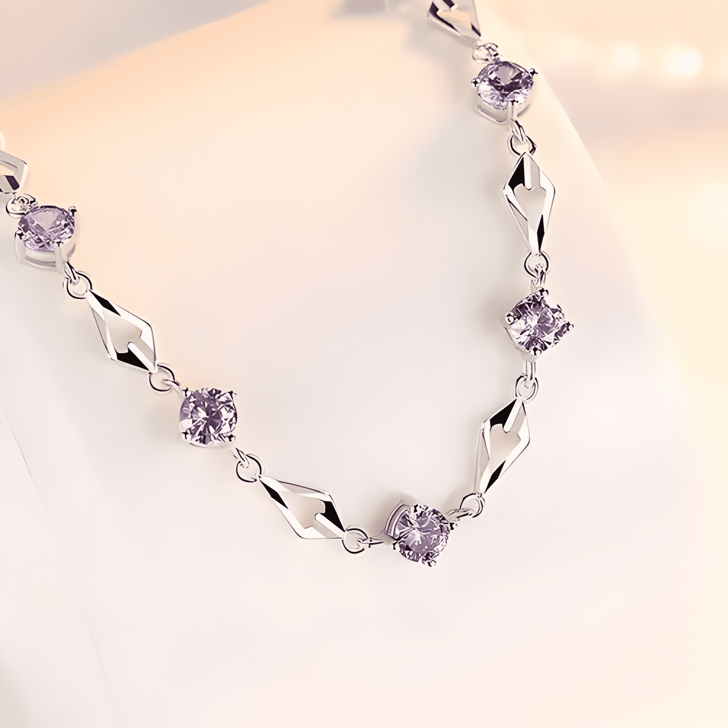 Pulsera de plata fina 925 amatista +caja redonda Lila #6-3