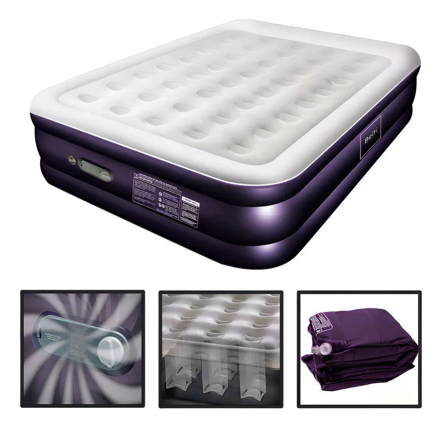Colchón Inflable 2 Plazas Beiti Violeta con Bomba Eléctrica 220V y Bolso-0