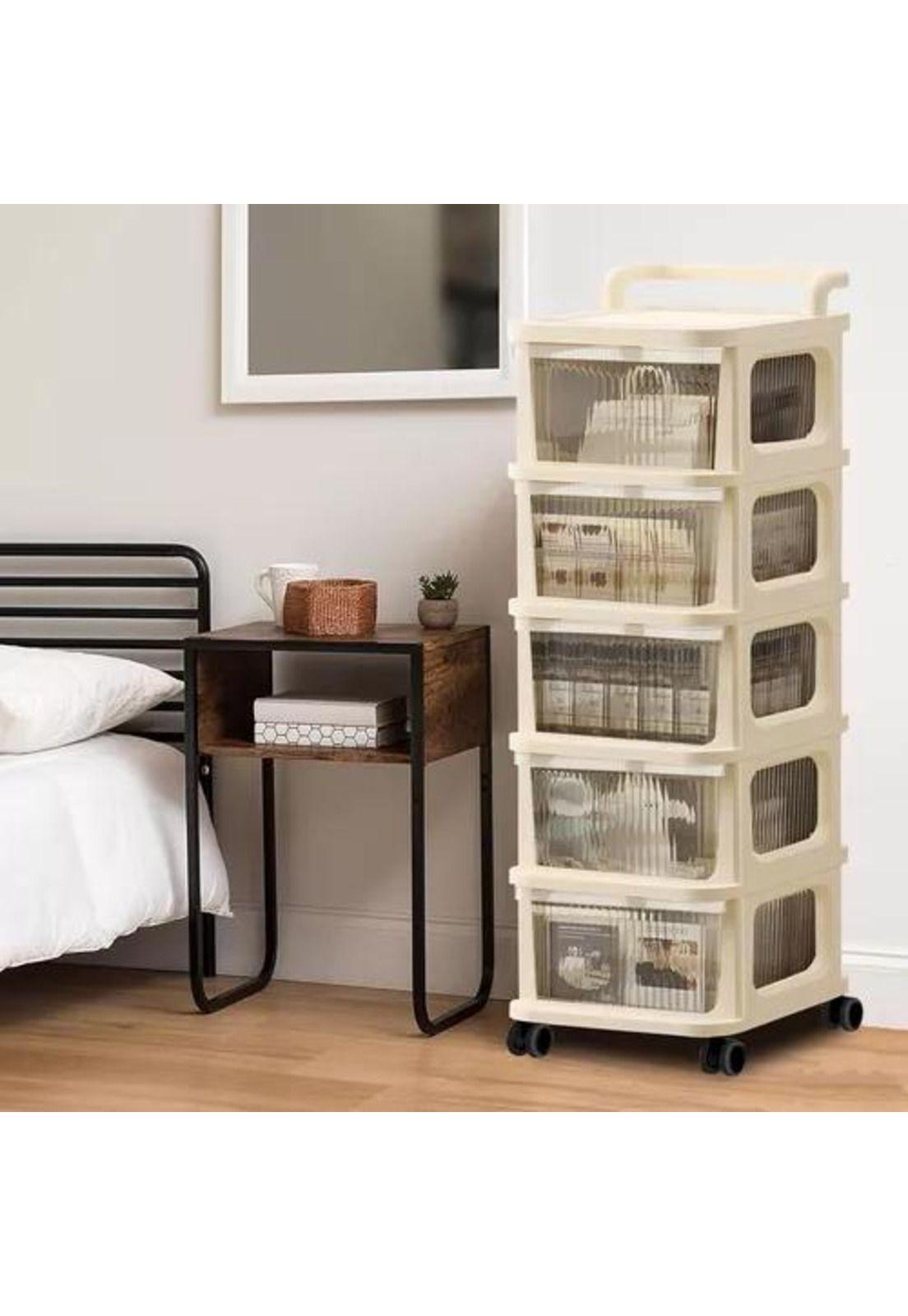 Carrito Organizador Ruedas Tipo Cómoda 5 Cajones Beige-4