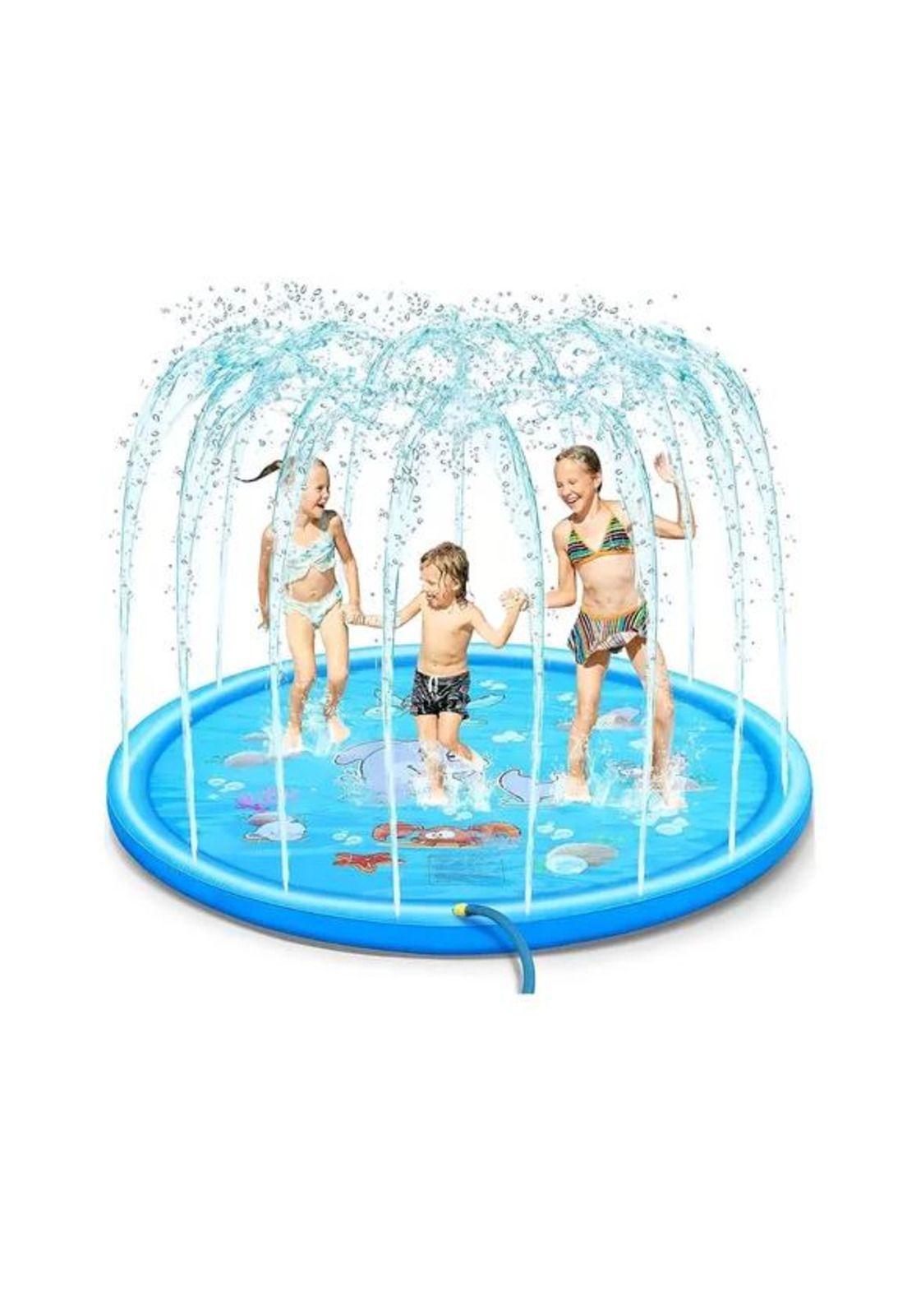 Alfombra de agua tipo fuente piscina 1.7 m para niños azul-2
