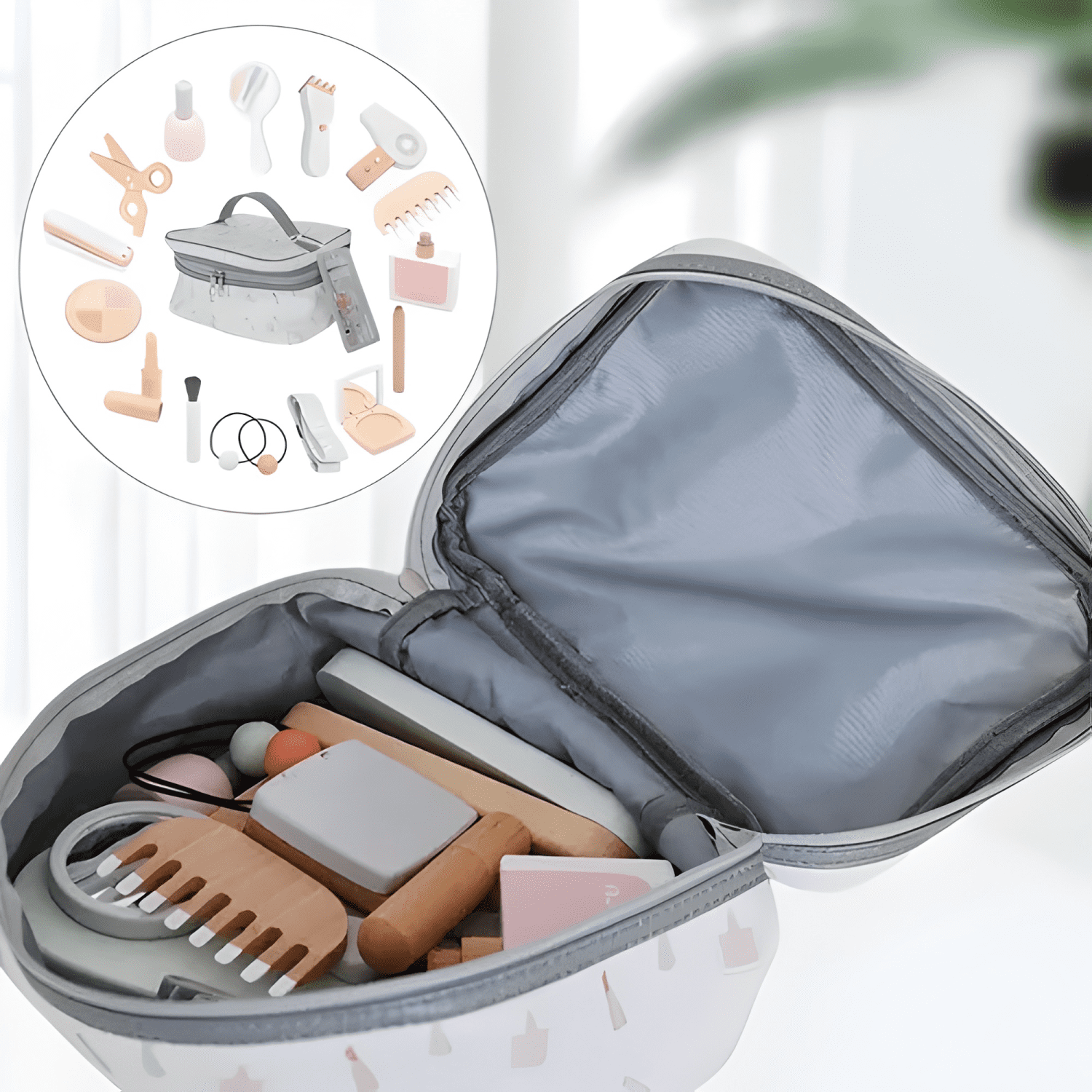 Juego de maquillaje y peluquería de madera para niña-2