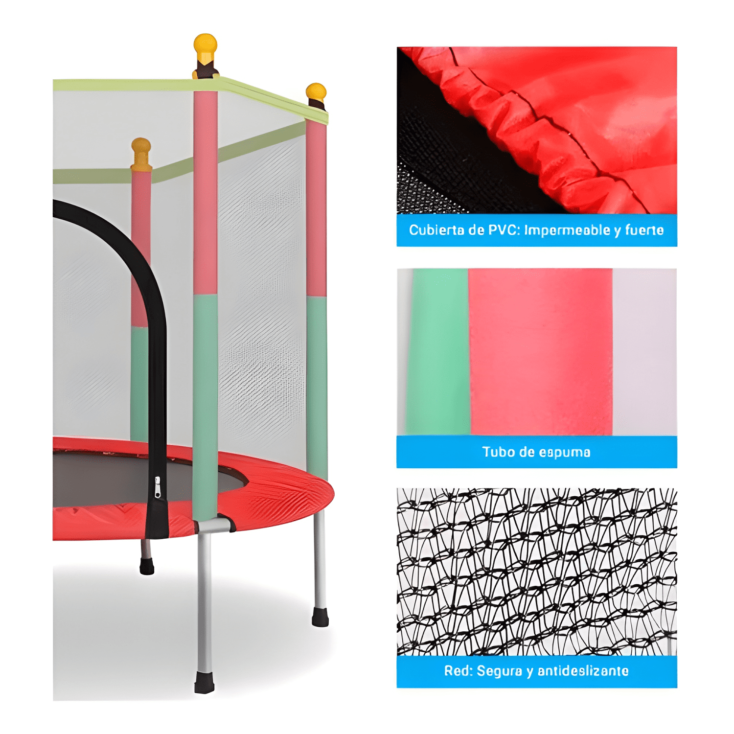 Cama elástica con red de seguridad 1,4 m negra-2