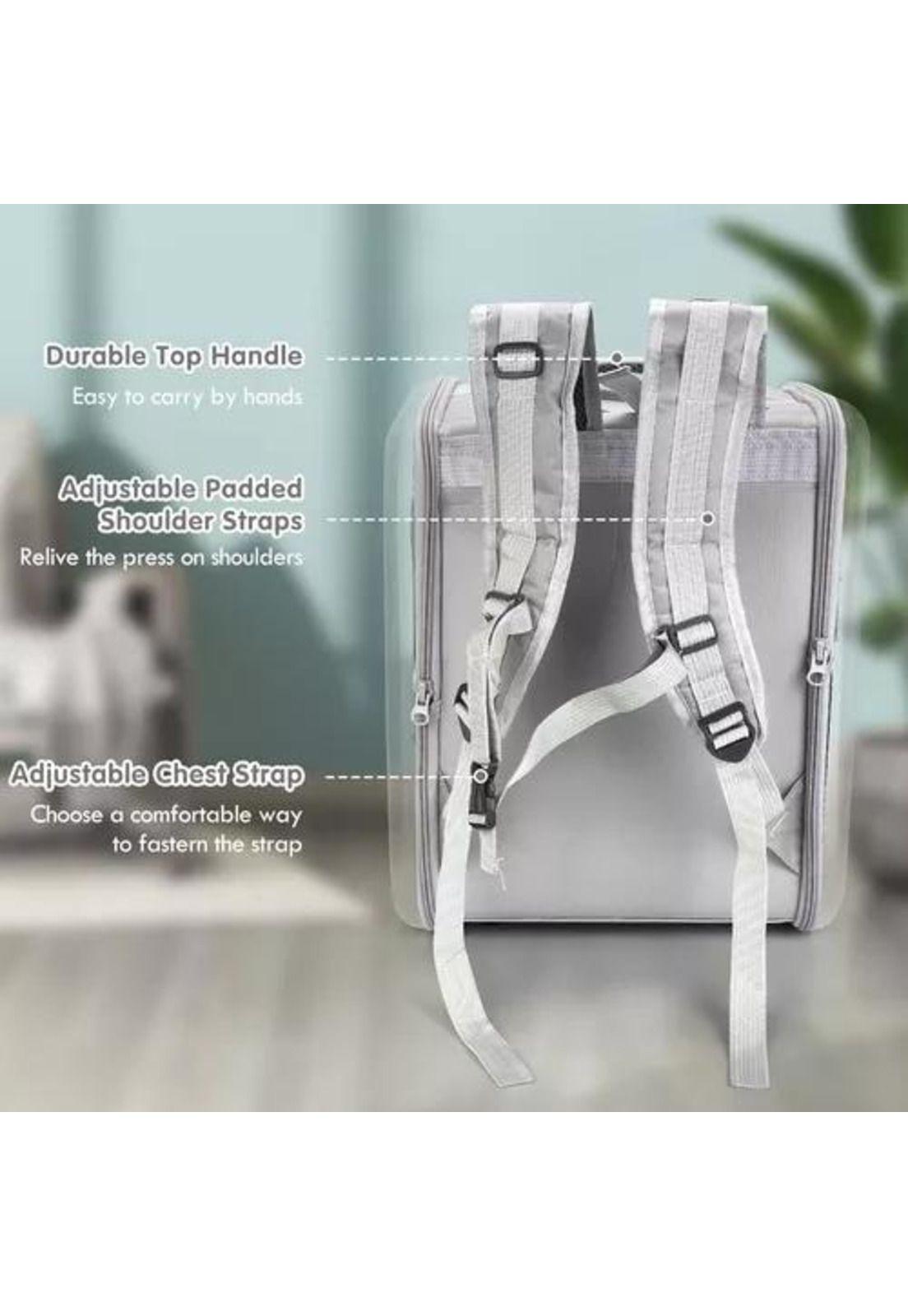 Bolso mochila porta perros jaula transporte perros y gatos gris-3