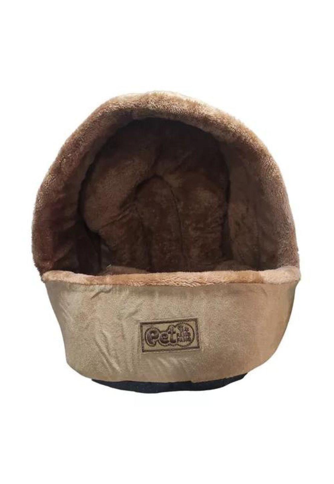Cama para mascotas iglú felpa suave L café-2