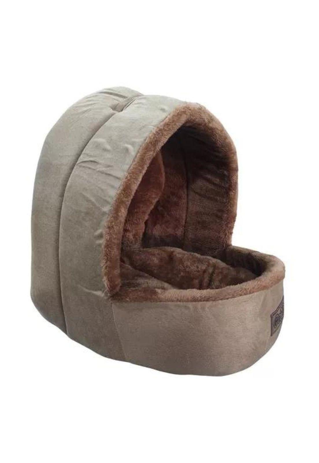 Cama para mascotas iglú felpa suave L café-3